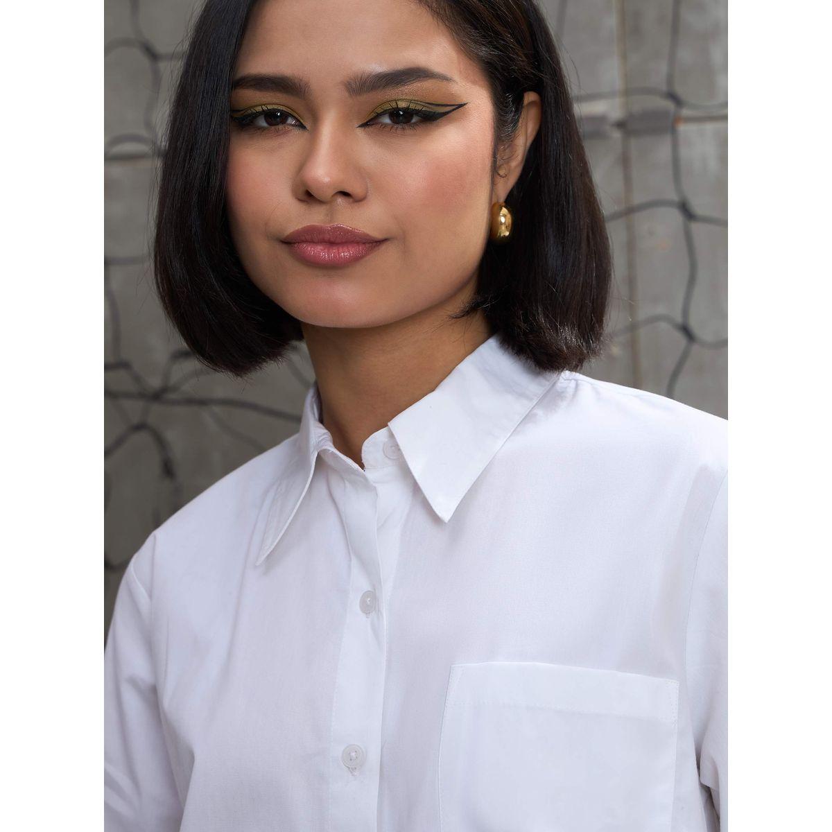 Sassafras White Poplin Asymmetric Hem Buttoned Shirt-women-clothing-shirtsandblouses-shirts-image-5