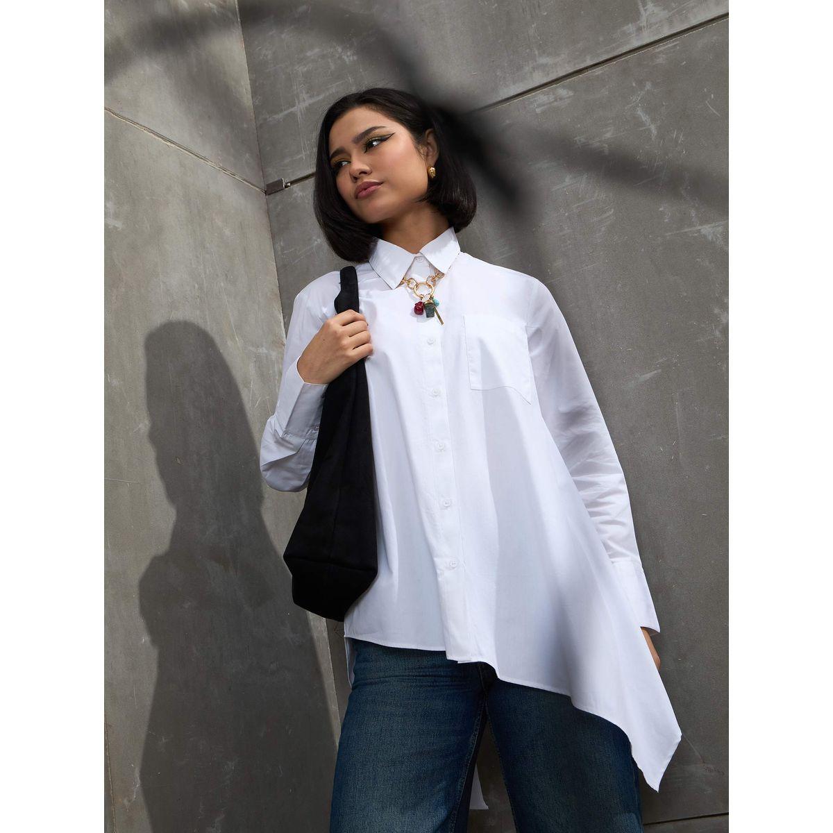 بلوزة بحافة غير متماثلة مع تفاصيل أزرار-women-clothing-shirtsandblouses-shirts-image-9