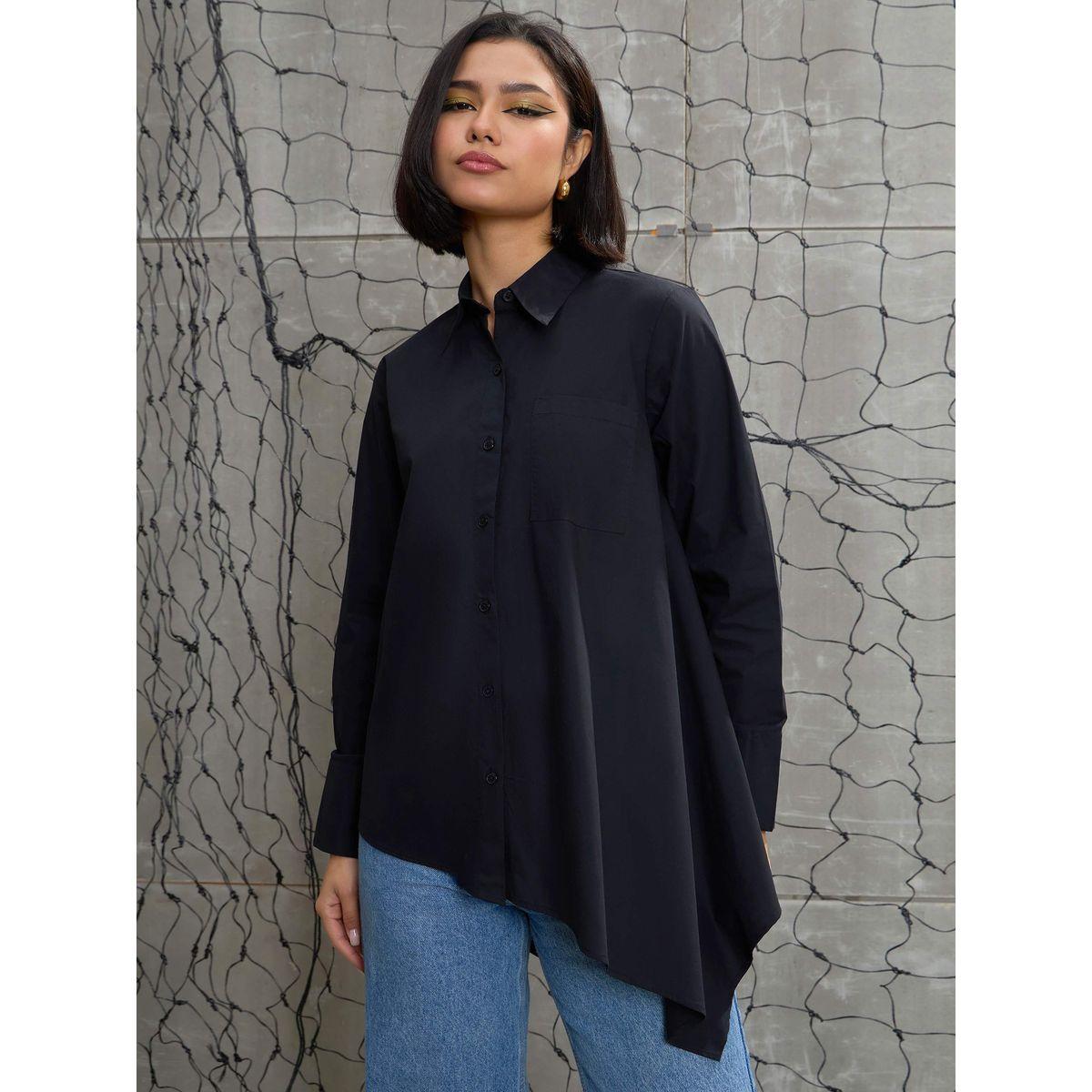 بلوزة بحافة غير متماثلة مع تفاصيل أزرار-women-clothing-shirtsandblouses-shirts-image-1