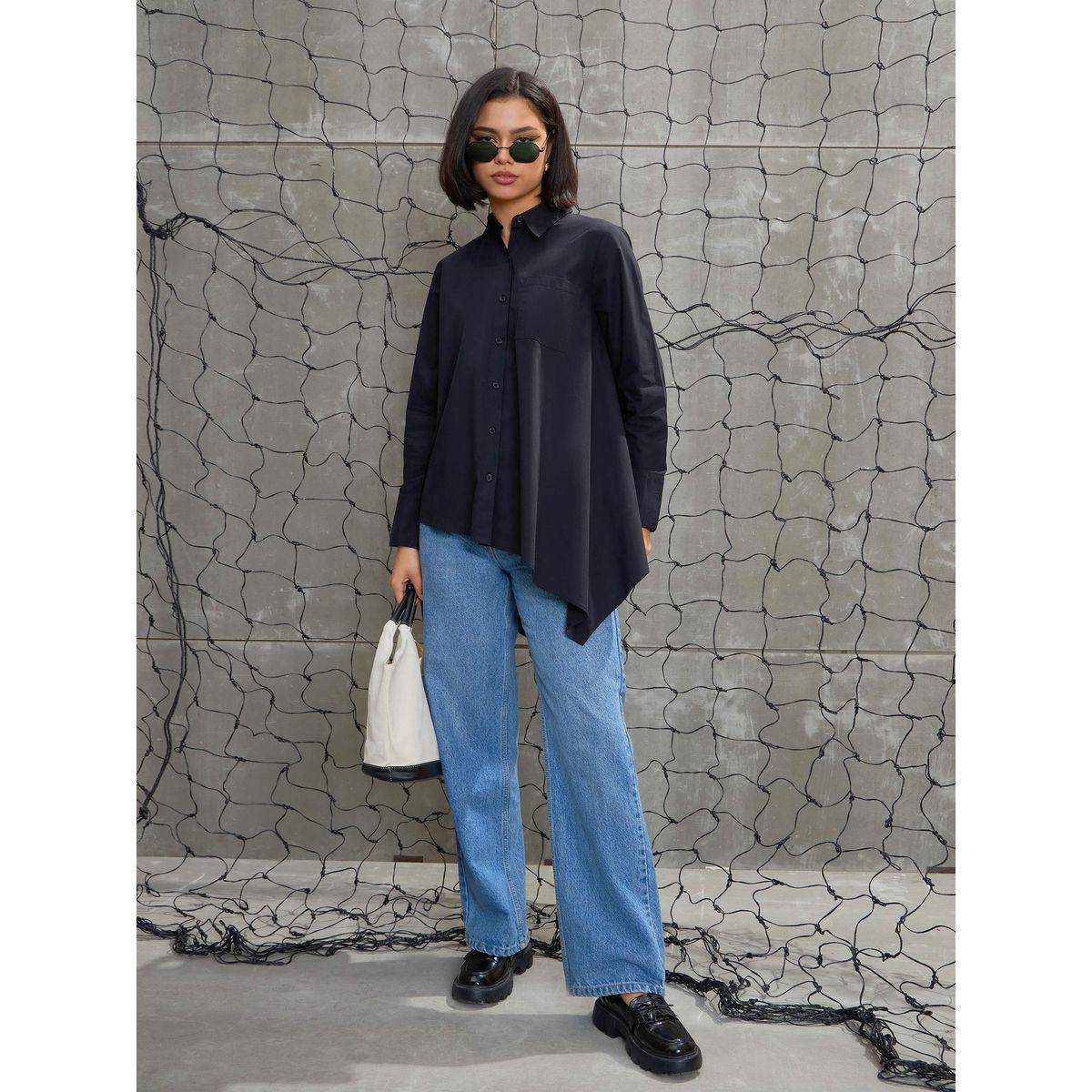 بلوزة بحافة غير متماثلة مع تفاصيل أزرار-women-clothing-shirtsandblouses-shirts-image-3