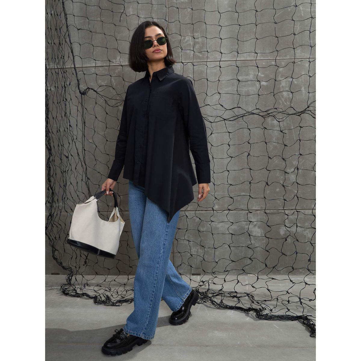 بلوزة بحافة غير متماثلة مع تفاصيل أزرار-women-clothing-shirtsandblouses-shirts-image-9