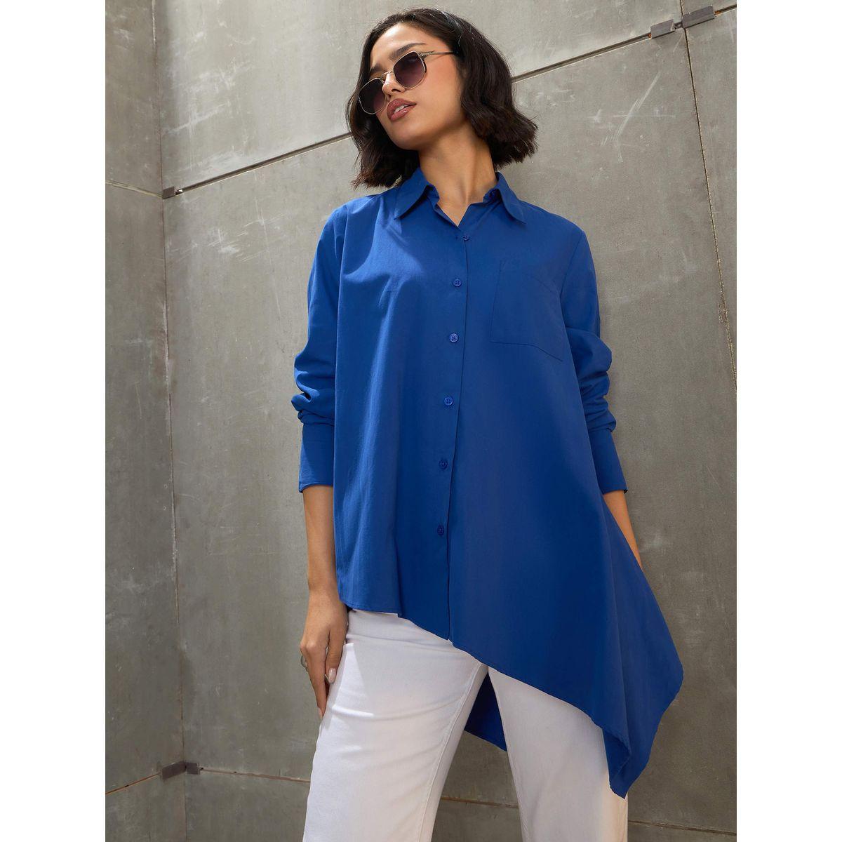 بلوزة بحافة غير متماثلة مع تفاصيل أزرار-women-clothing-shirtsandblouses-shirts-image-1