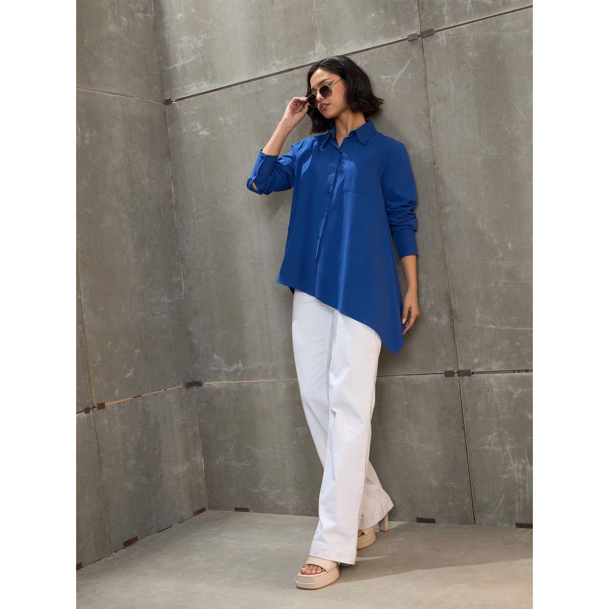 بلوزة بحافة غير متماثلة مع تفاصيل أزرار-women-clothing-shirtsandblouses-shirts-image-2