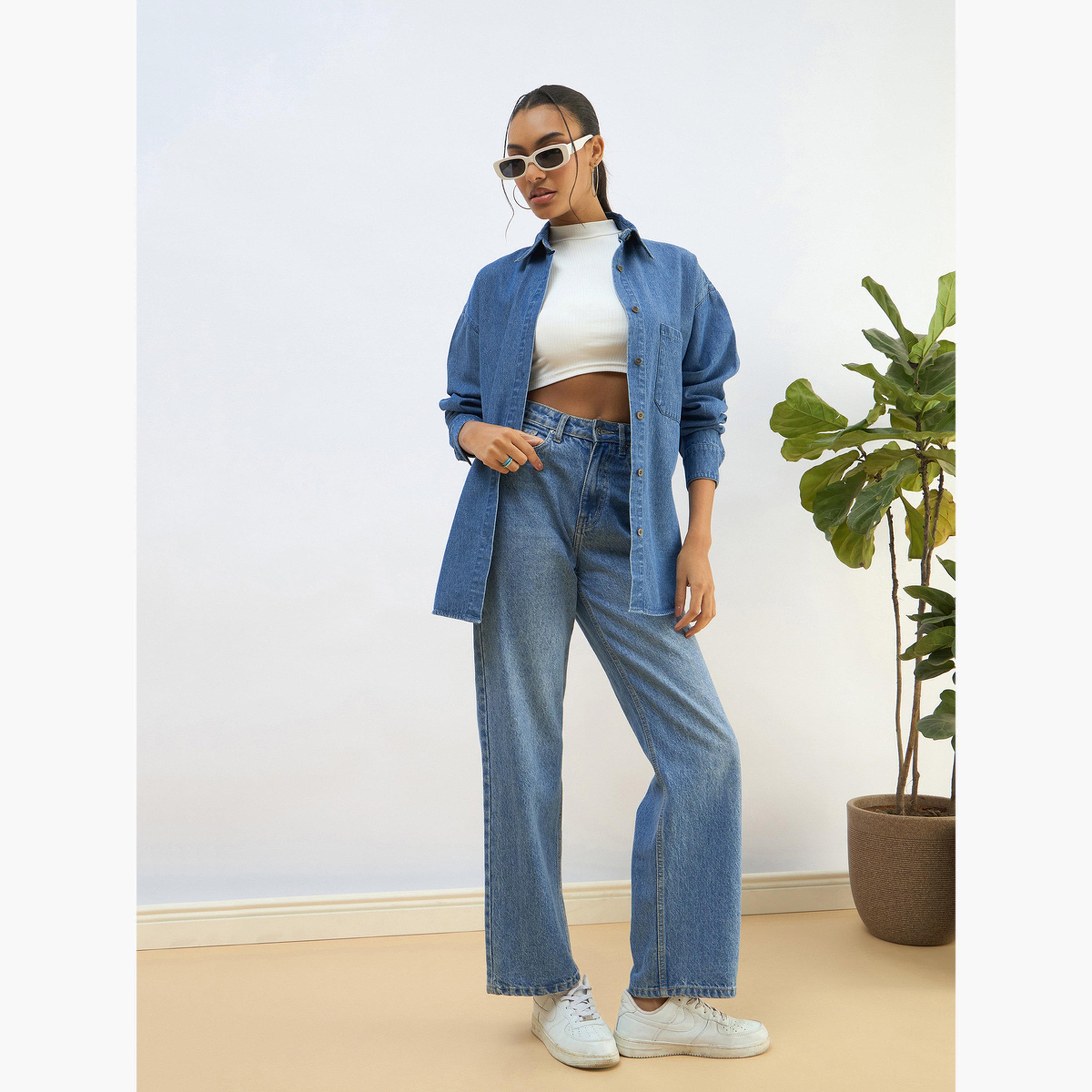 Sassafras Women Blue Denim Oversized Shirt-women-clothing-shirtsandblouses-shirts-image-2