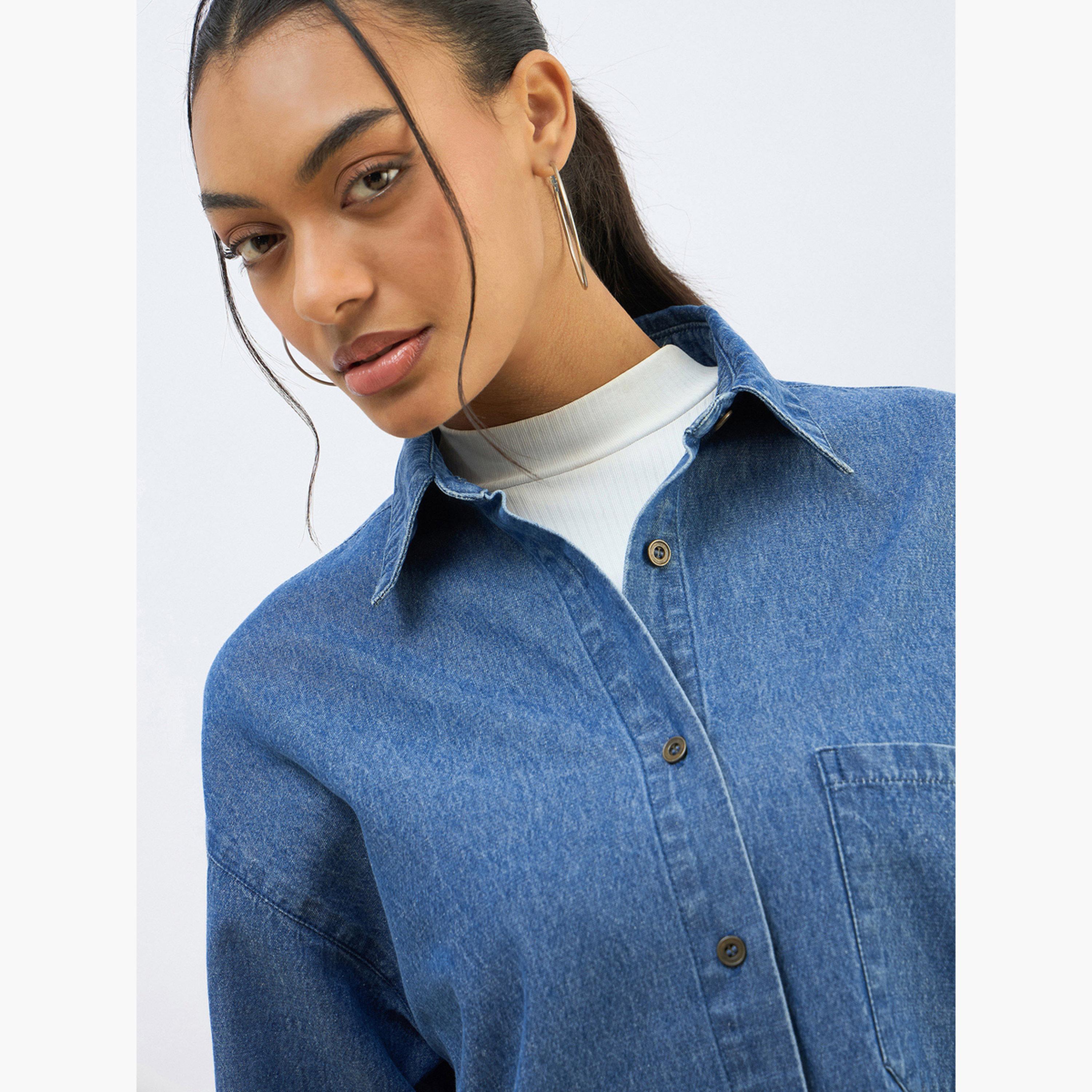Sassafras Women Blue Denim Oversized Shirt-women-clothing-shirtsandblouses-shirts-image-4