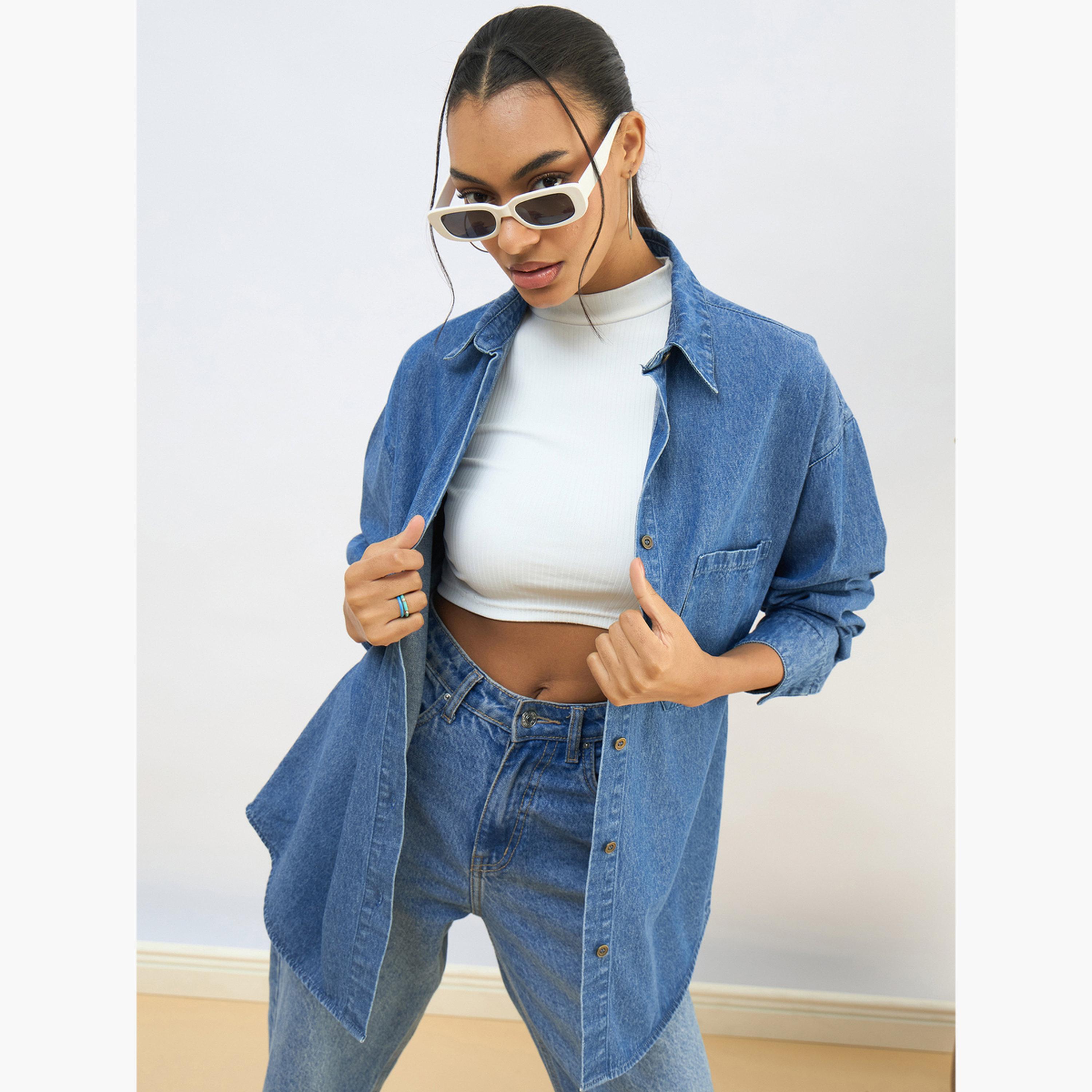 Sassafras Women Blue Denim Oversized Shirt-women-clothing-shirtsandblouses-shirts-image-6
