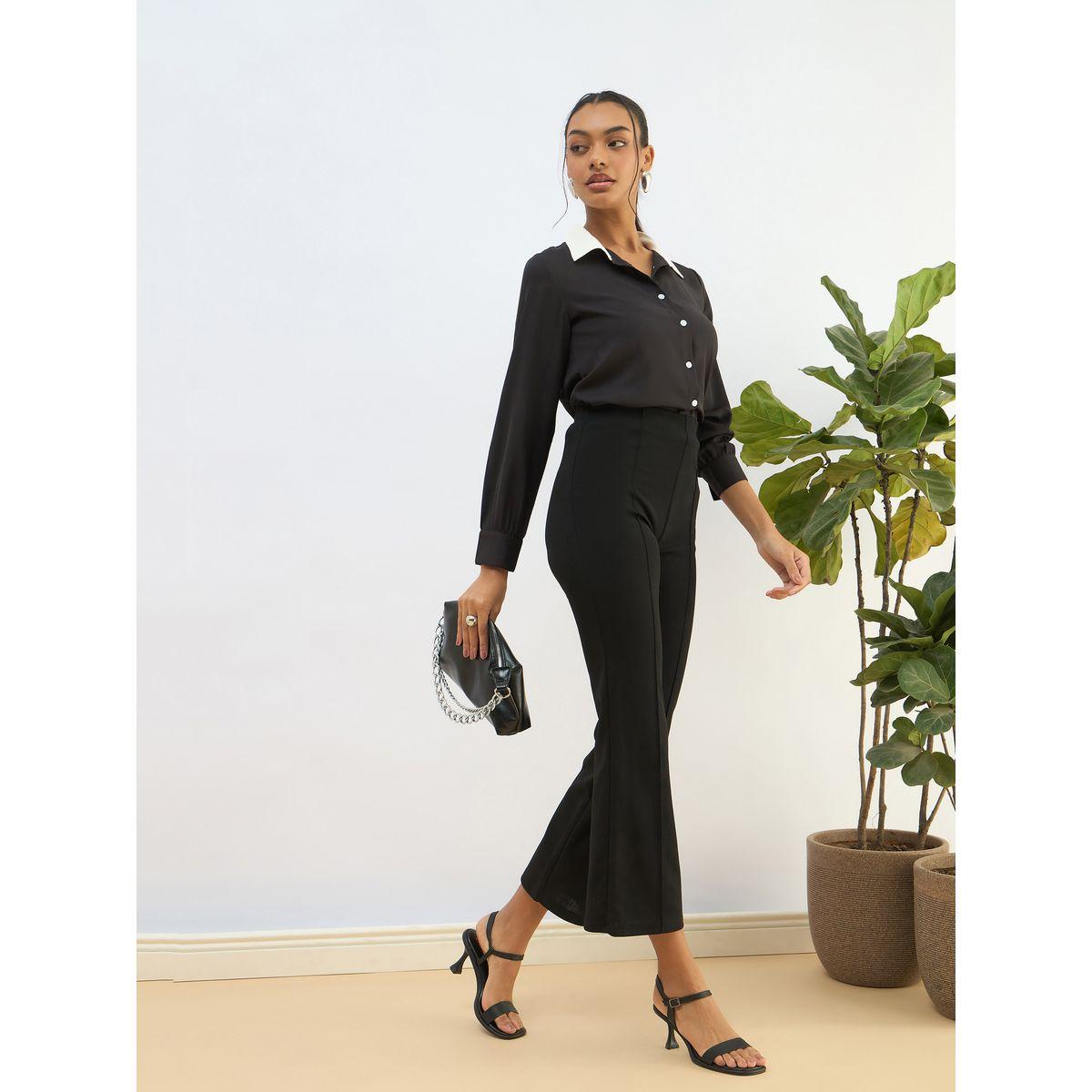بلوزة بقصة عادية وتفاصيل أزرار مع ياقة مُتباينة-women-clothing-shirtsandblouses-shirts-image-2
