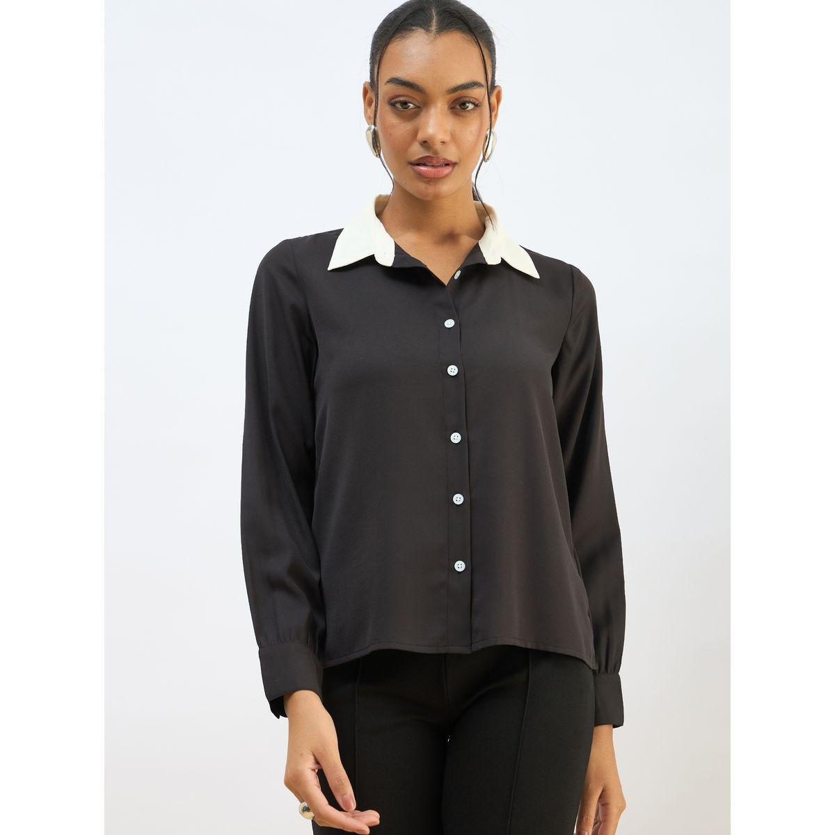 بلوزة بقصة عادية وتفاصيل أزرار مع ياقة مُتباينة-women-clothing-shirtsandblouses-shirts-image-6