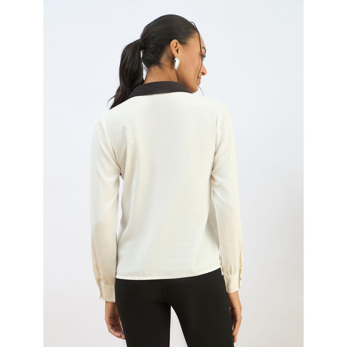 Sassafras White Contrast Collar Regular Fit Buttoned Shirt-women-clothing-shirtsandblouses-shirts-image-5