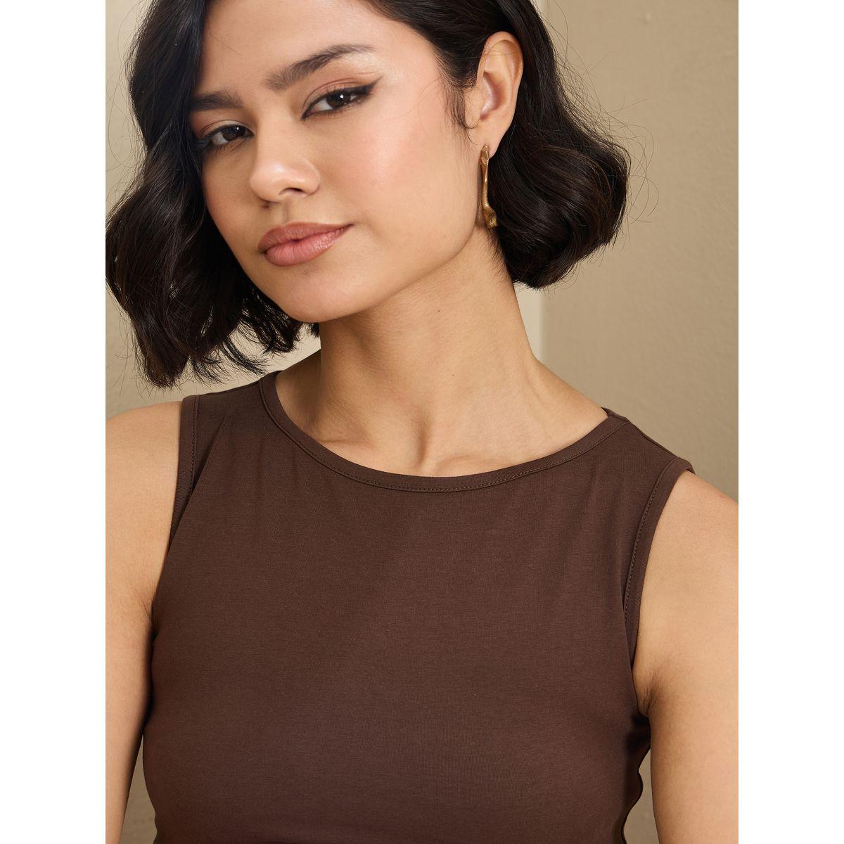 Sassafras Brown Jersey Sleeveless Crop Top-women-clothing-tshirts-image-4