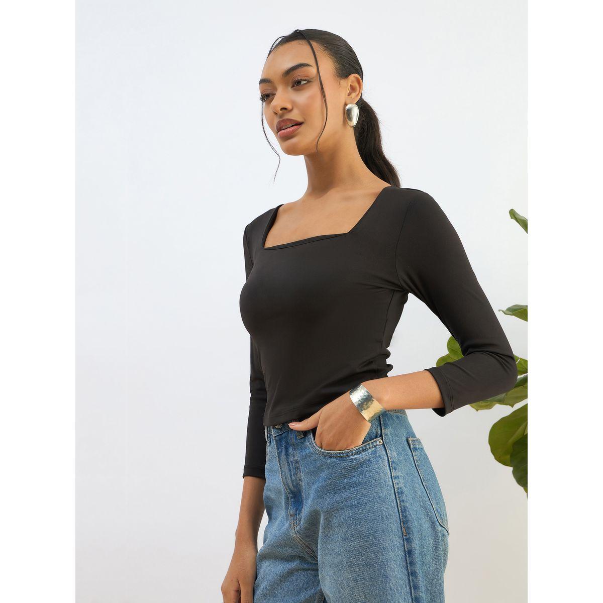 بلوزة قصيرة محبوكة بياقة مربعة-women-clothing-tshirts-image-3