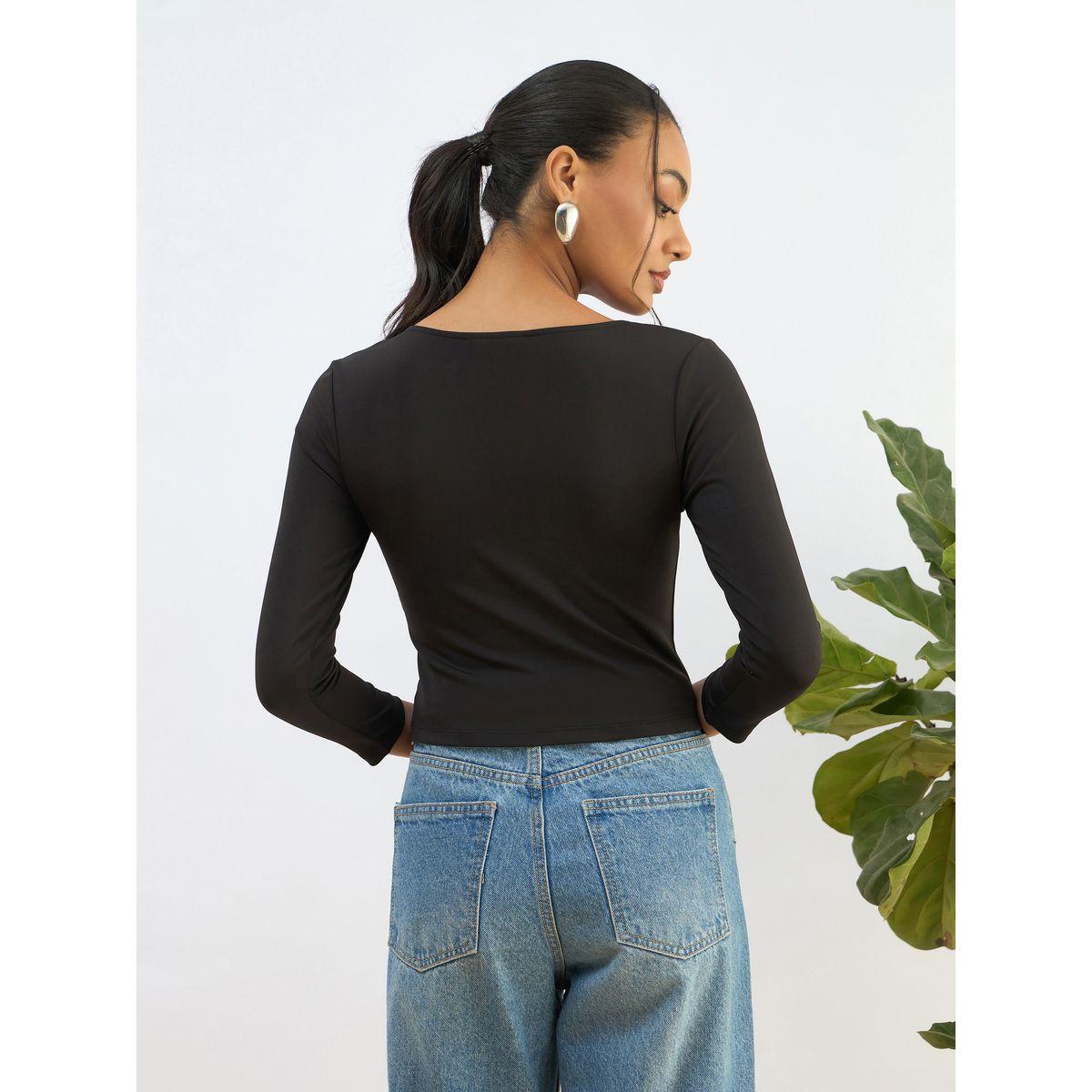 بلوزة قصيرة محبوكة بياقة مربعة-women-clothing-tshirts-image-5