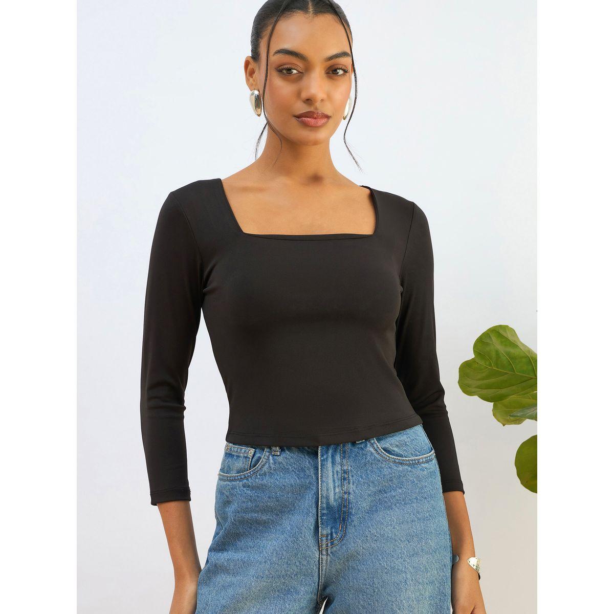 بلوزة قصيرة محبوكة بياقة مربعة-women-clothing-tshirts-image-6