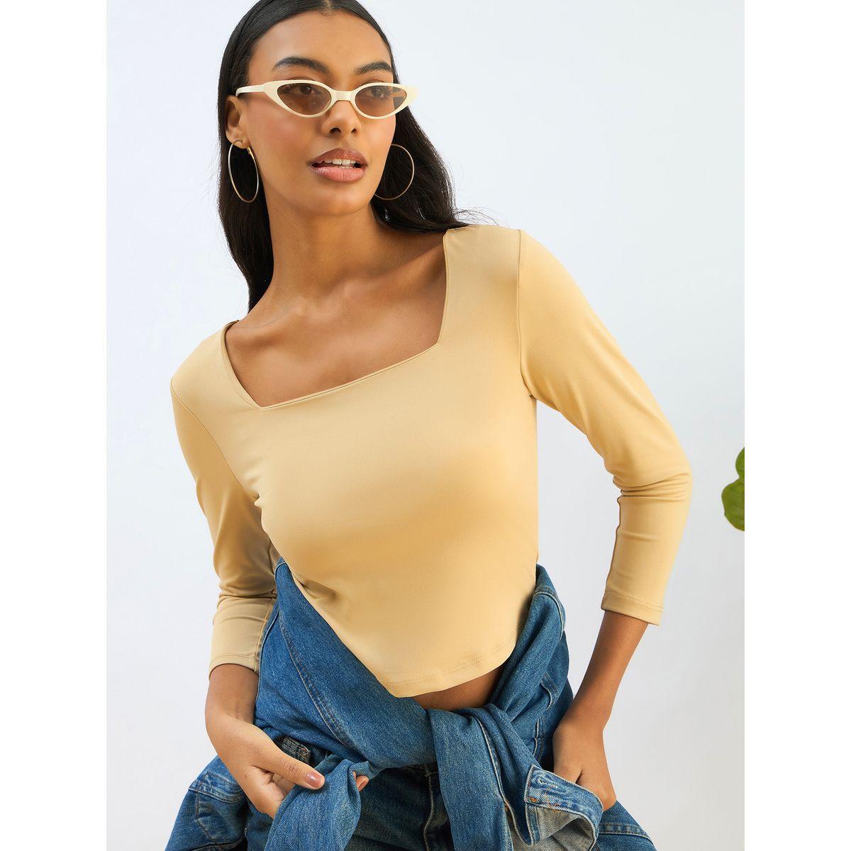بلوزة قصيرة محبوكة بياقة مربعة-women-clothing-tshirts-image-1