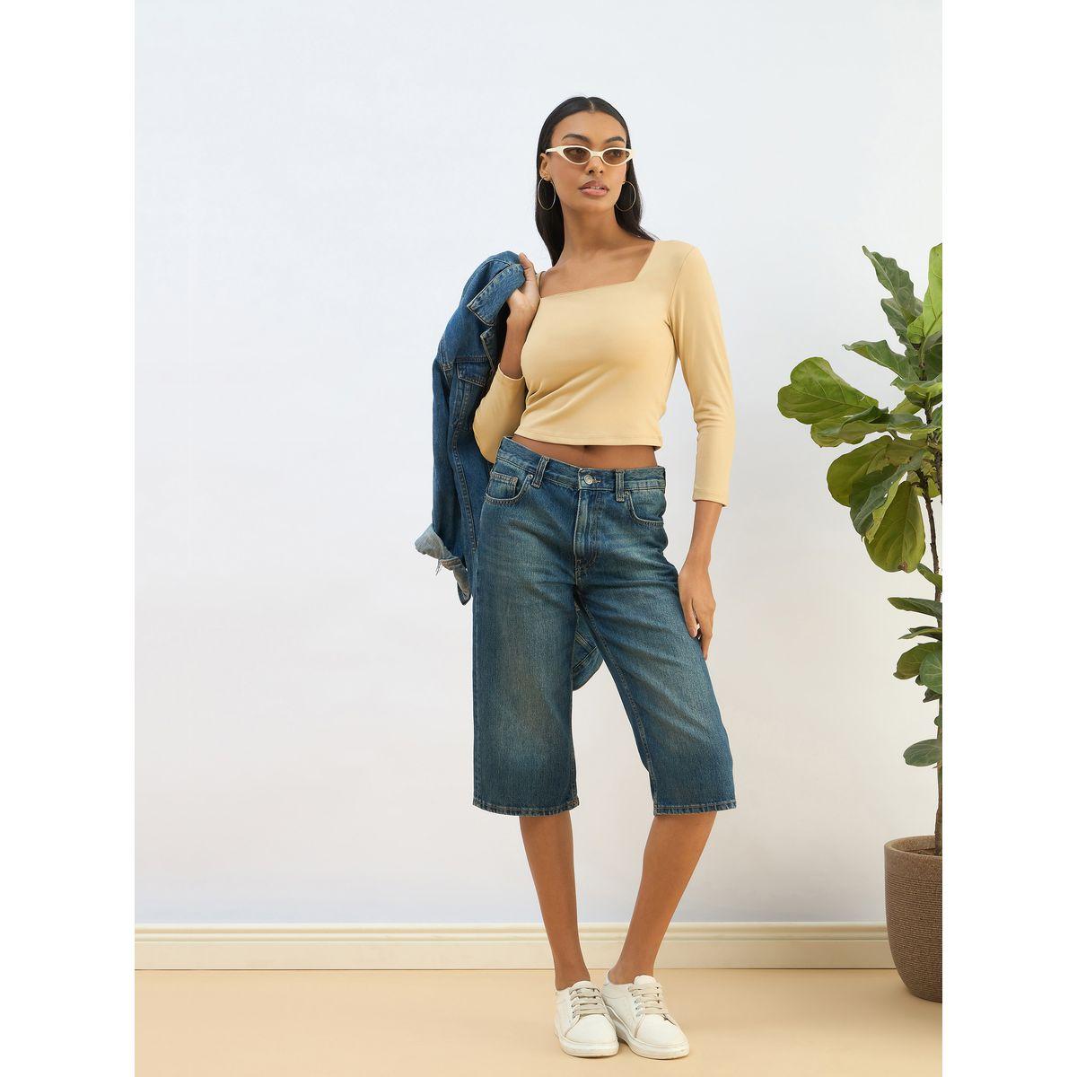 Sassafras Beige Square Neck Knitted Crop Top-women-clothing-tshirts-image-2
