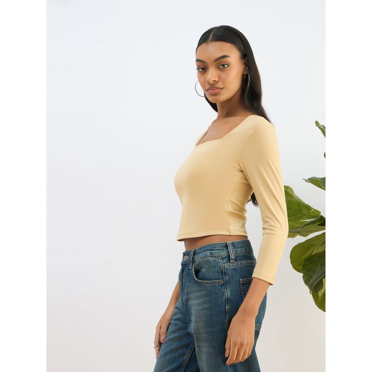 بلوزة قصيرة محبوكة بياقة مربعة-women-clothing-tshirts-image-3