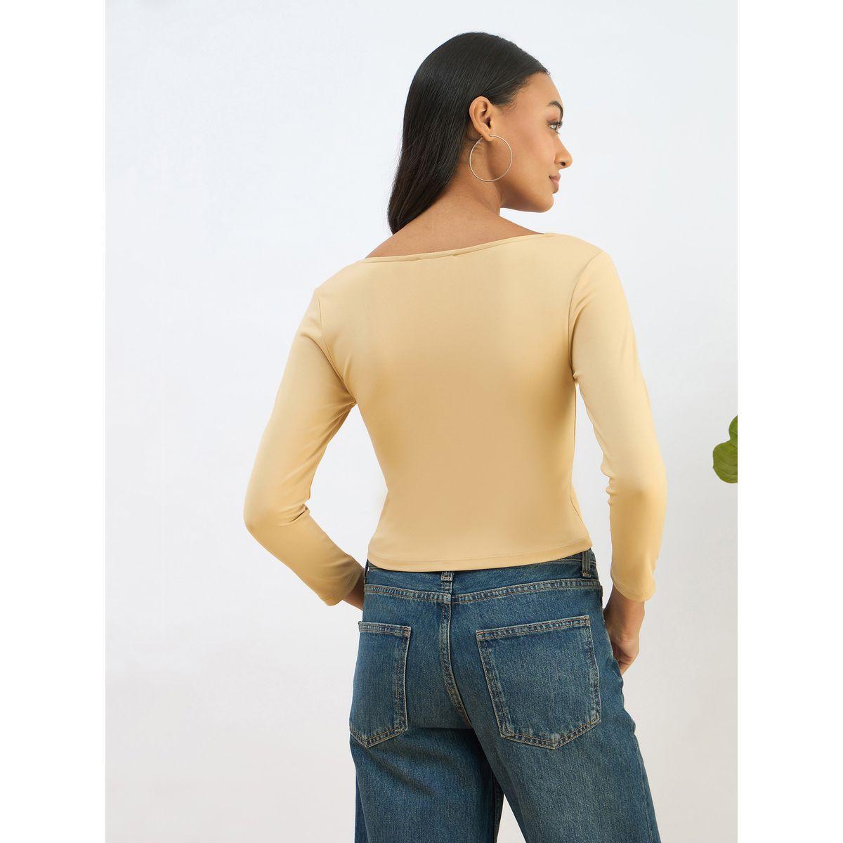 Sassafras Beige Square Neck Knitted Crop Top-women-clothing-tshirts-image-5