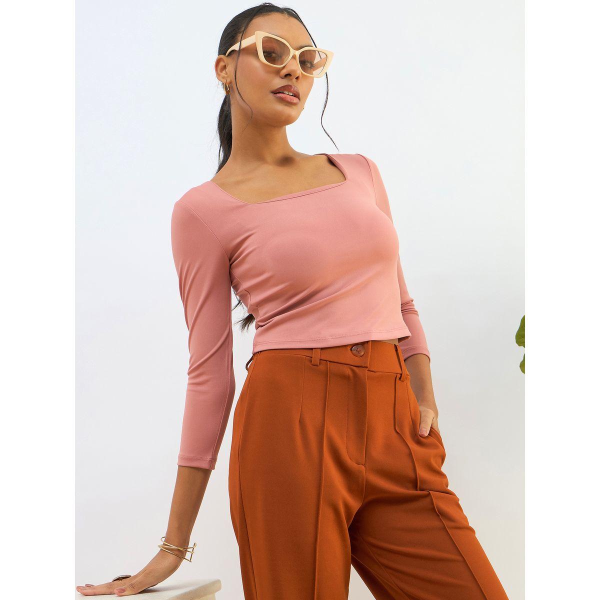 بلوزة قصيرة محبوكة بياقة مربعة-women-clothing-tshirts-image-1