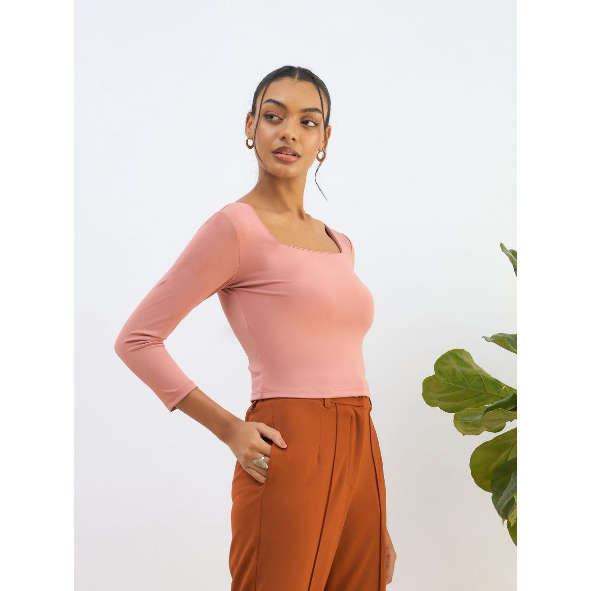 Sassafras Pink Square Neck Knitted Crop Top-women-clothing-tshirts-image-3