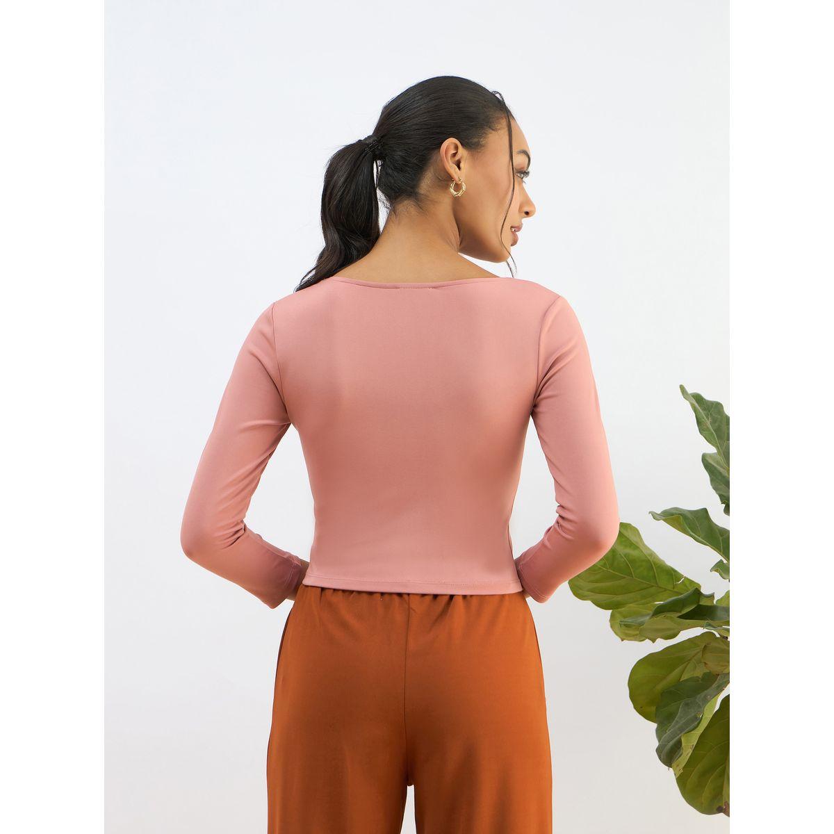 Sassafras Pink Square Neck Knitted Crop Top-women-clothing-tshirts-image-5