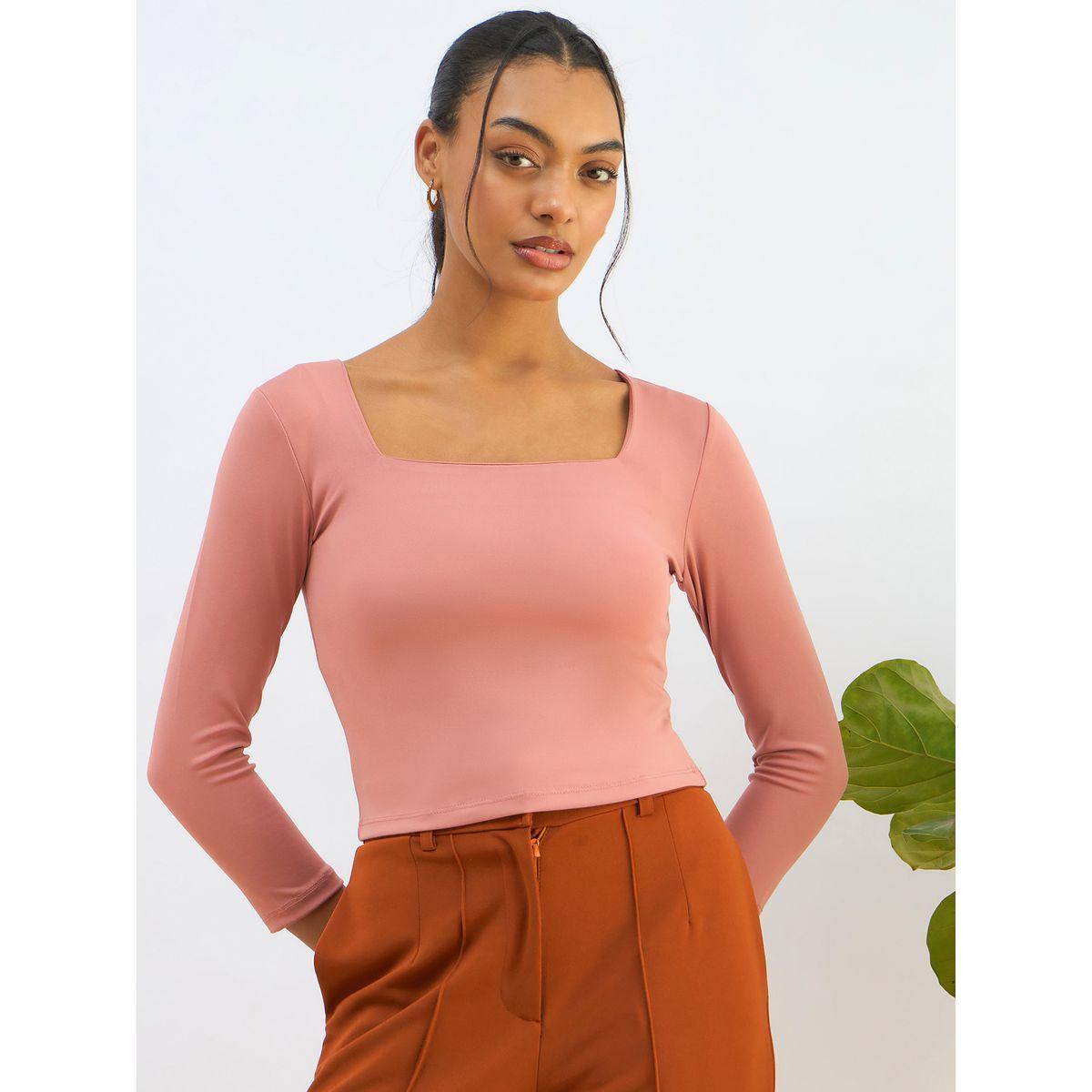بلوزة قصيرة محبوكة بياقة مربعة-women-clothing-tshirts-image-6