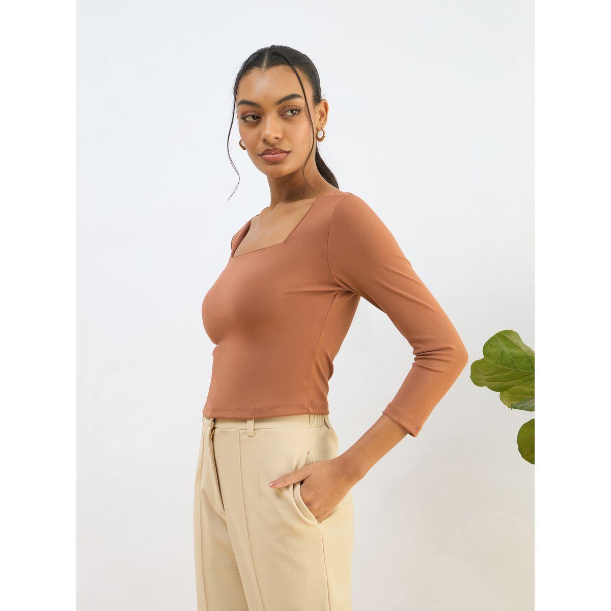 Sassafras Orange Square Neck Knitted Crop Top-women-clothing-tshirts-image-3