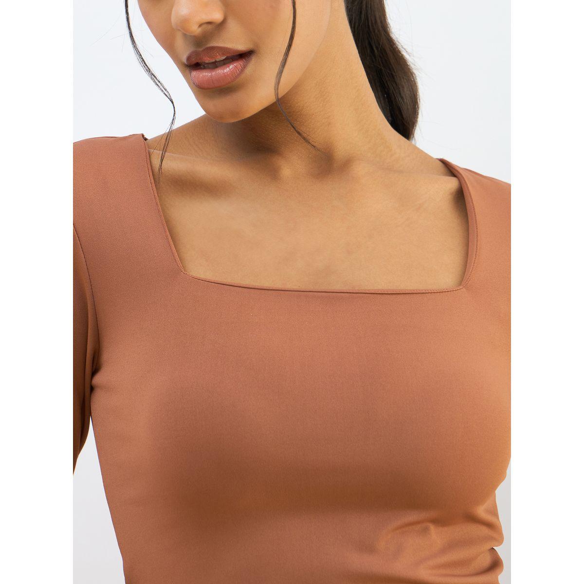 بلوزة قصيرة محبوكة بياقة مربعة-women-clothing-tshirts-image-4