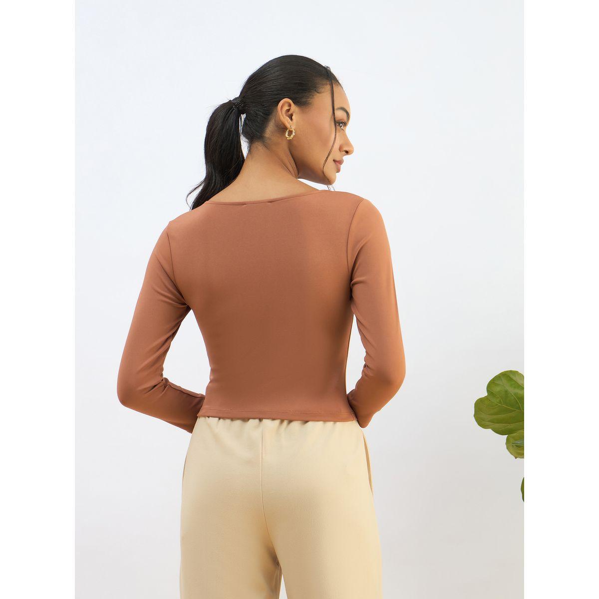 Sassafras Orange Square Neck Knitted Crop Top-women-clothing-tshirts-image-5