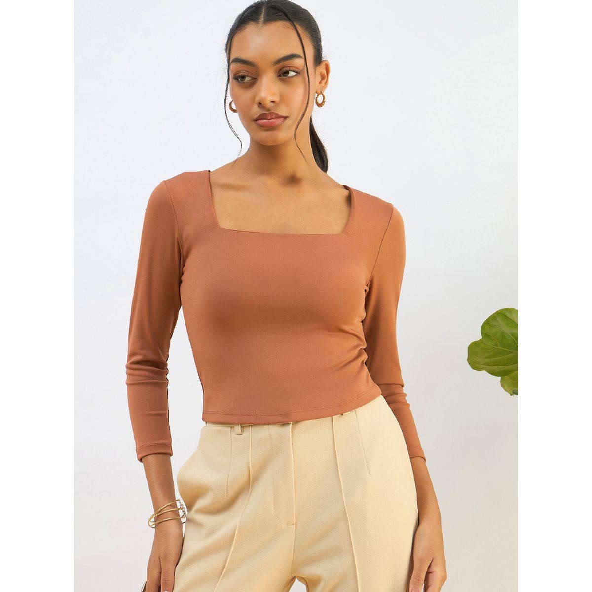 Sassafras Orange Square Neck Knitted Crop Top-women-clothing-tshirts-image-6