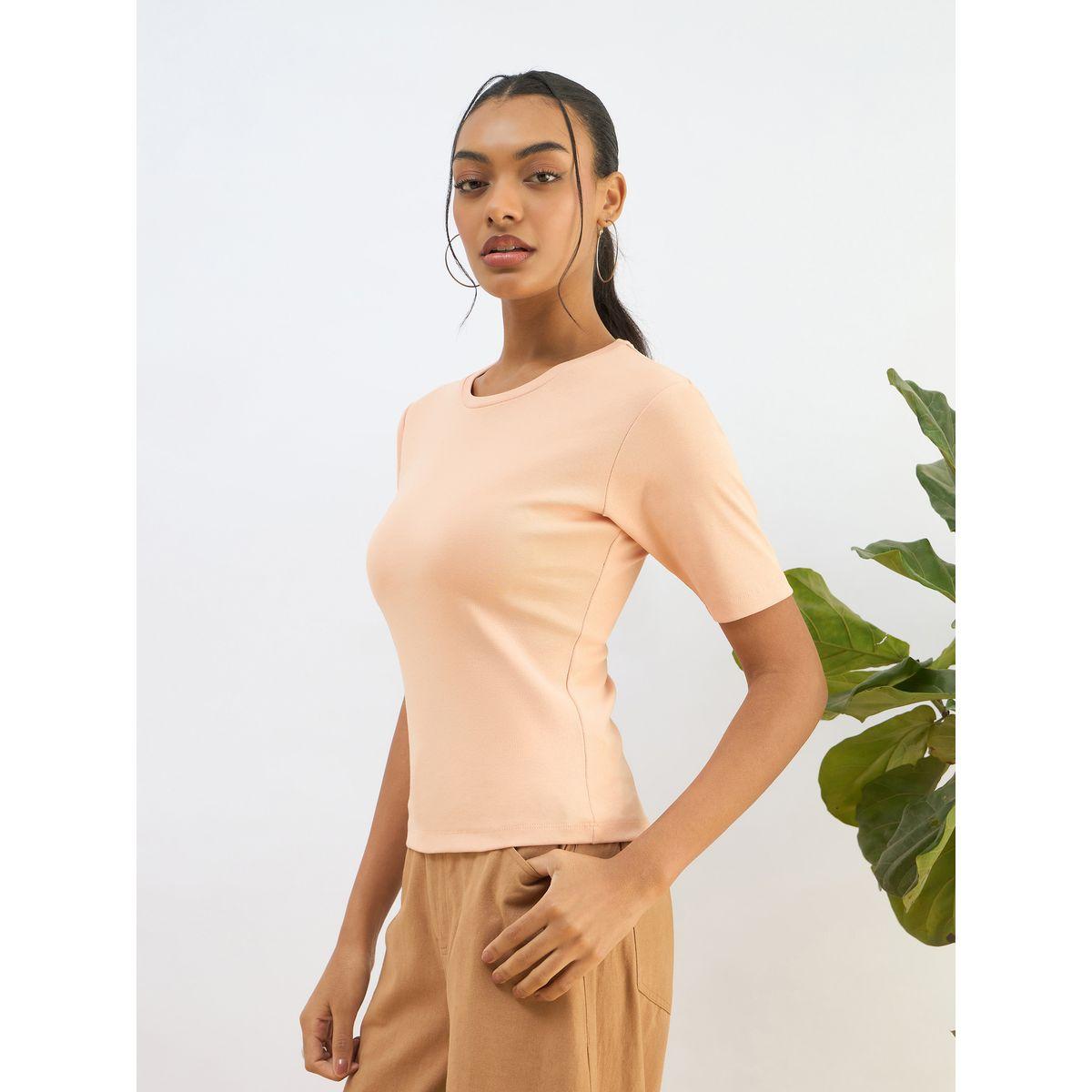 Sassafras Peach Ribbed Short Sleeves Top-women-clothing-shirtsandblouses-blouses-image-3