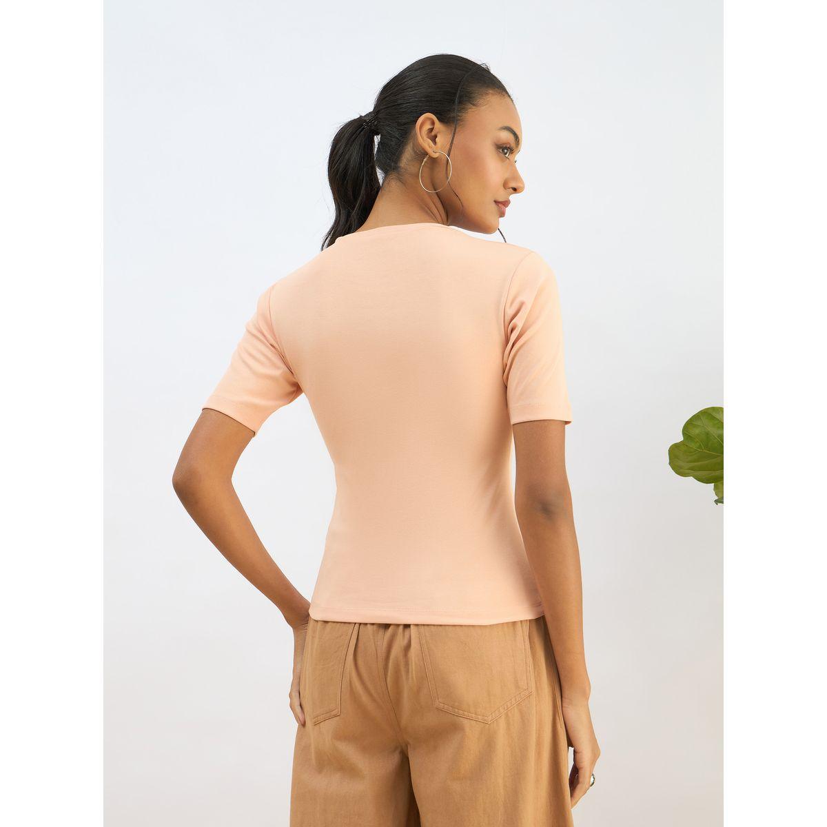 Sassafras Peach Ribbed Short Sleeves Top-women-clothing-shirtsandblouses-blouses-image-5