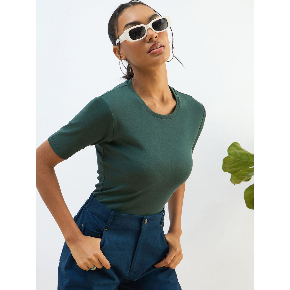 Sassafras Green Ribbed Short Sleeves Top-women-clothing-tshirts-image-1