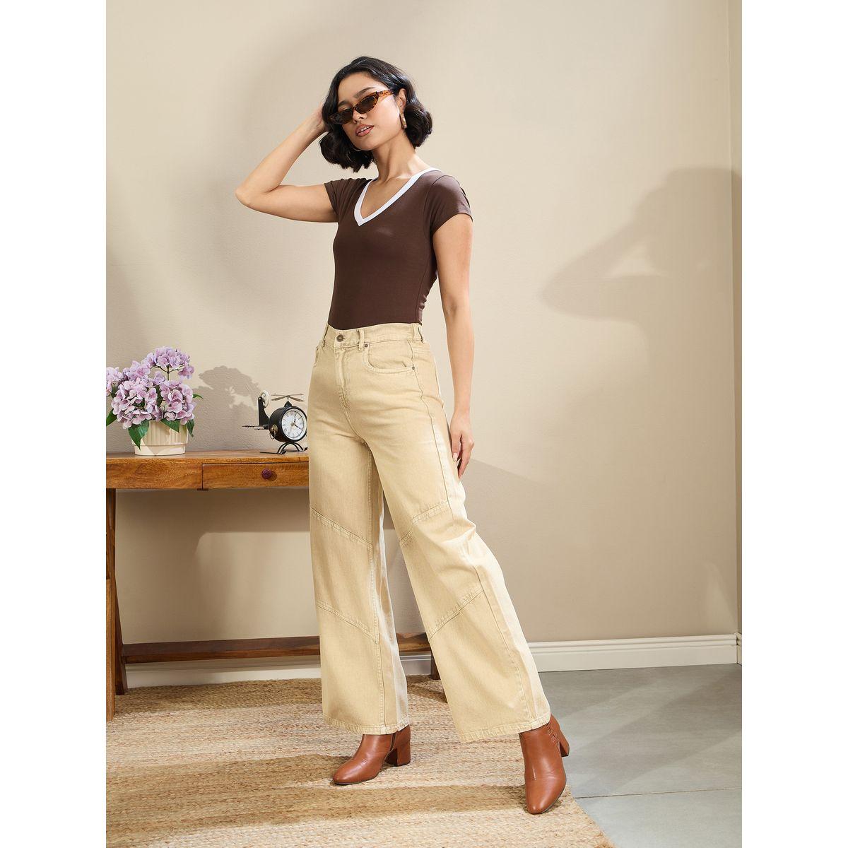 Sassafras Women Brown Contrast Deep V Neck Fitted Crop T-Shirt-women-clothing-tshirts-image-2