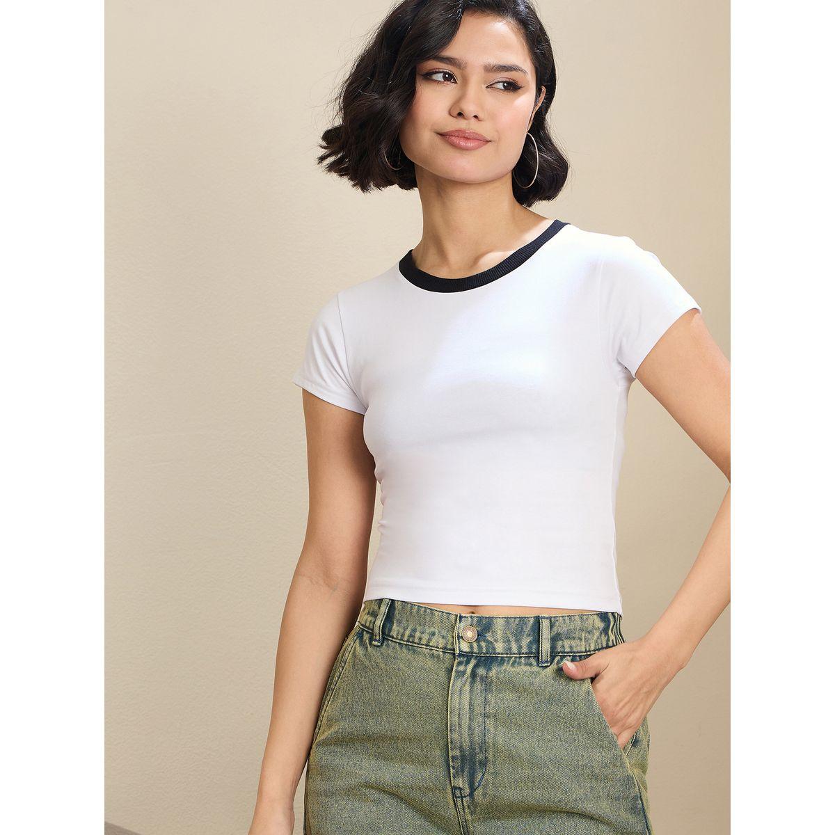 Sassafras Women White Contrast Round Neck Fitted Crop T-Shirt-women-clothing-tshirts-image-9