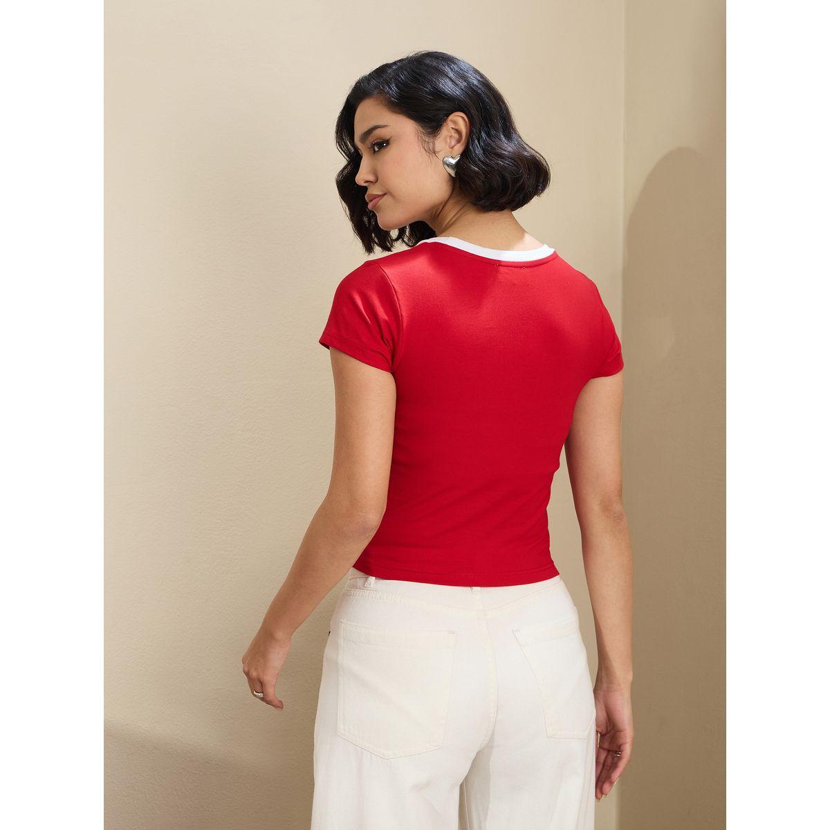 Sassafras Women Red Contrast Round Neck Fitted Crop T-Shirt-women-clothing-tshirts-image-5
