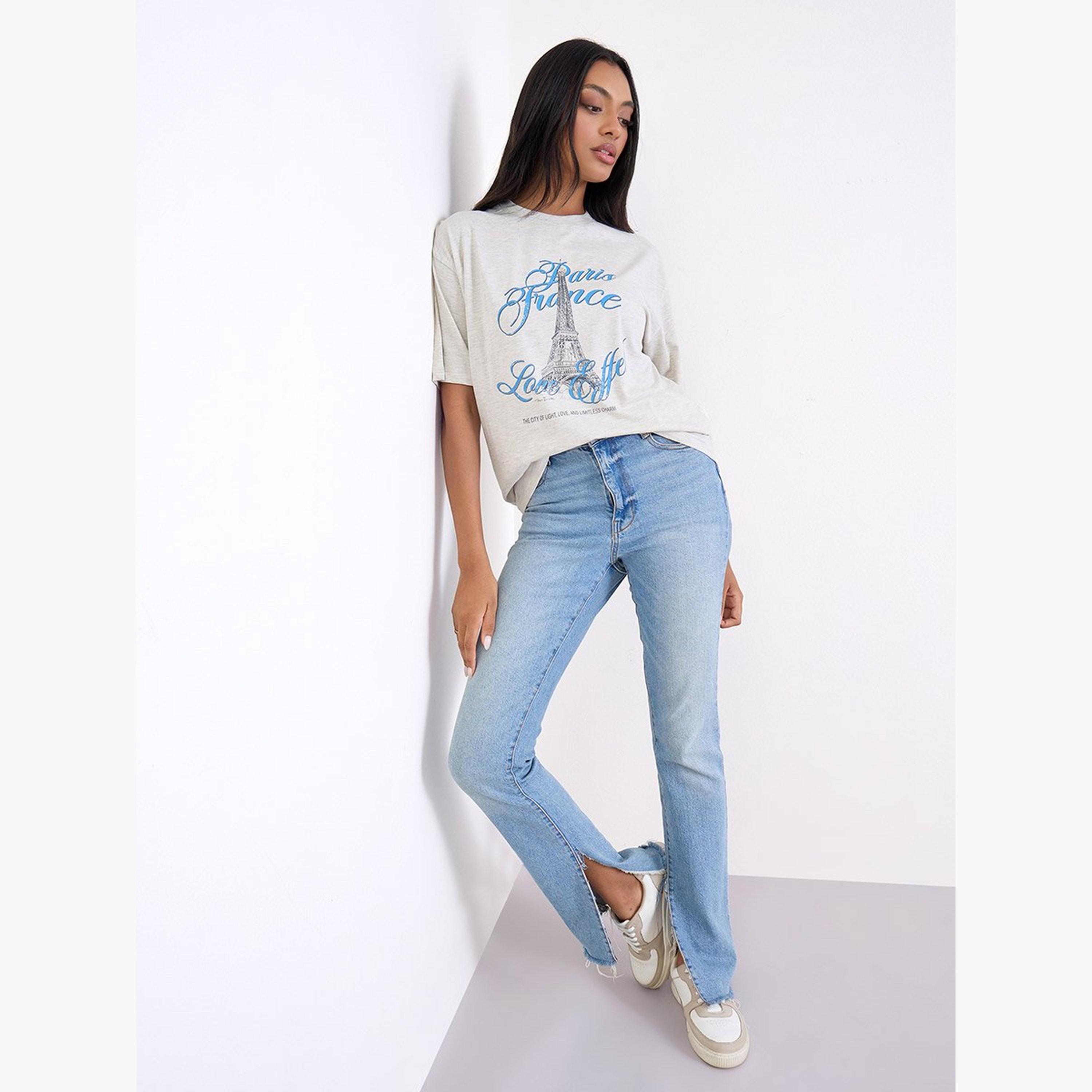 Styli Grey Paris Eiffel Graphic Oversized T-Shirt-women-clothing-tshirts-image-2