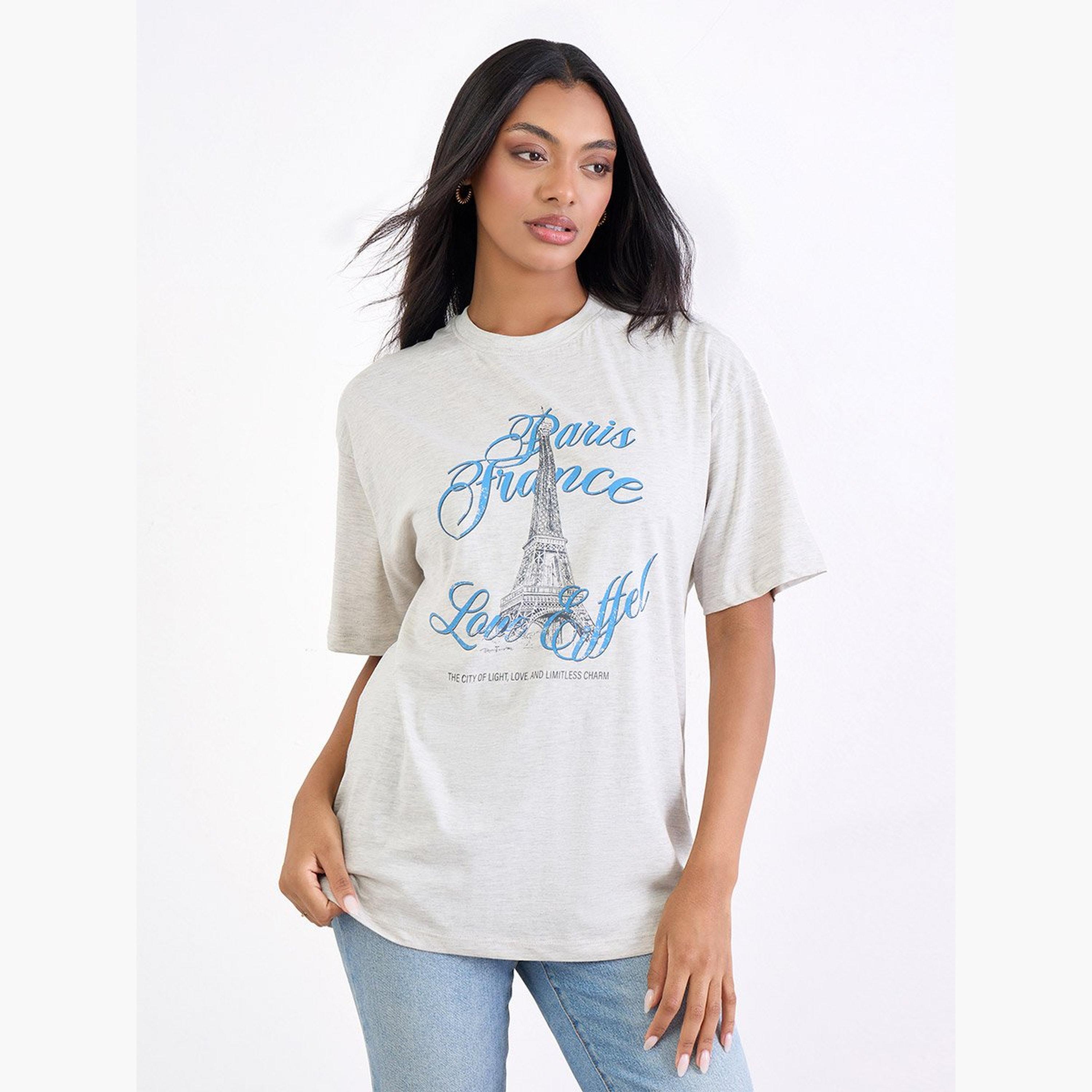 Styli Grey Paris Eiffel Graphic Oversized T-Shirt-women-clothing-tshirts-image-3