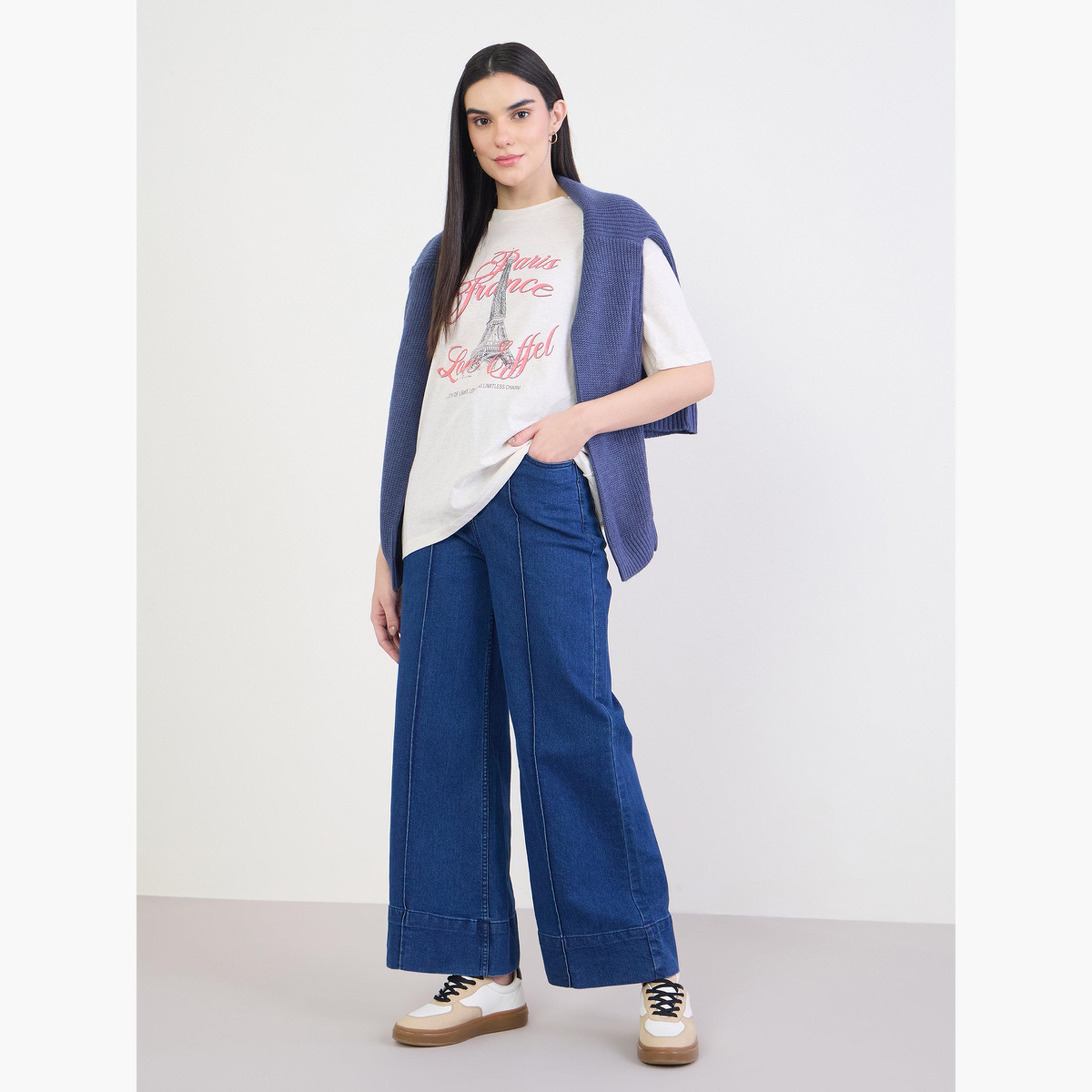 Styli Beige Graphic Oversized Cotton T-Shirt-women-clothing-tshirts-image-2