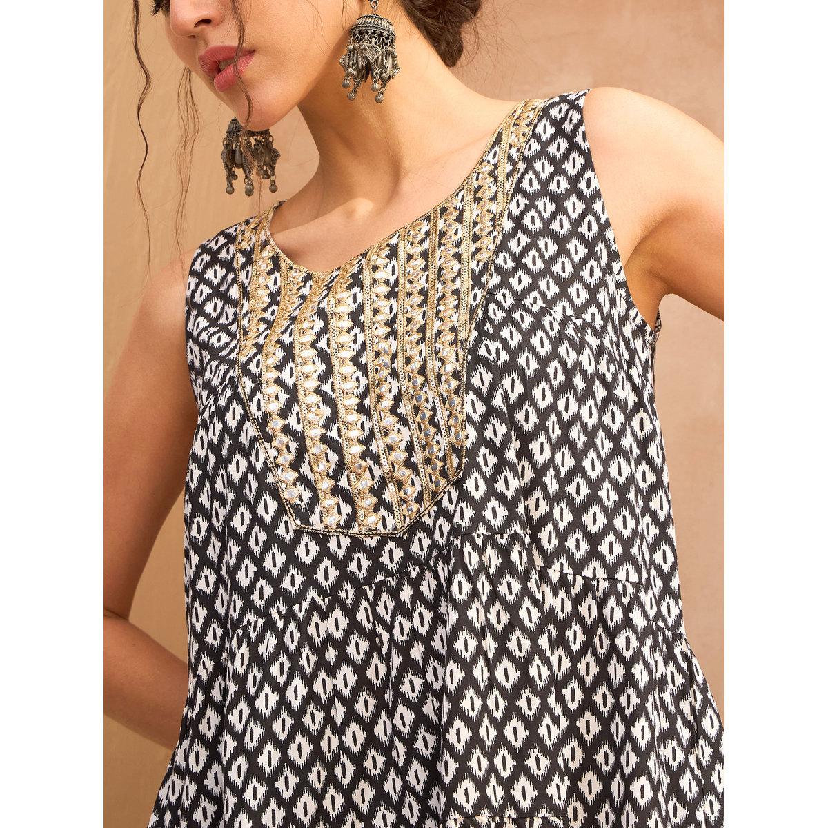 Sassafras Black Printed Embroidered Kurta and Sharara Pants Set-women-clothing-ethnicwear-kurtasets-image-5