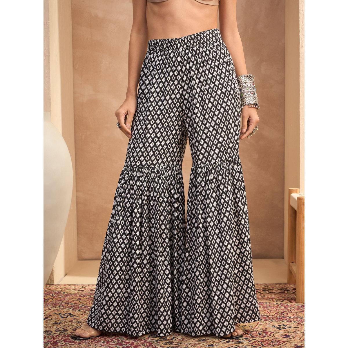 Sassafras Black Printed Embroidered Kurta and Sharara Pants Set-women-clothing-ethnicwear-kurtasets-image-8