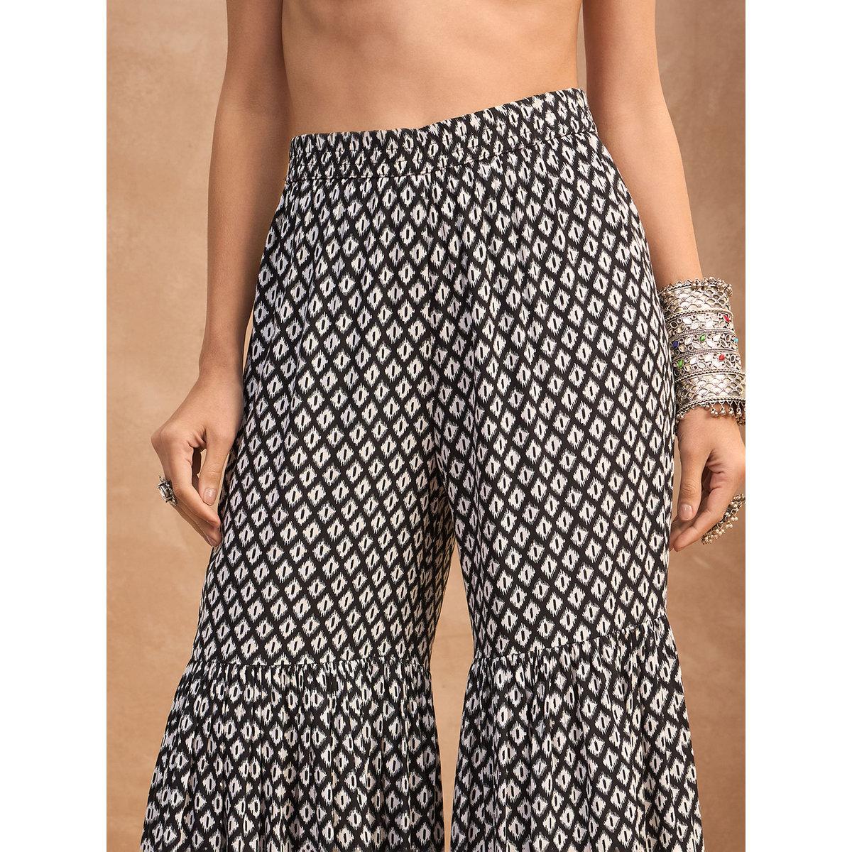Sassafras Black Printed Embroidered Kurta and Sharara Pants Set-women-clothing-ethnicwear-kurtasets-image-9