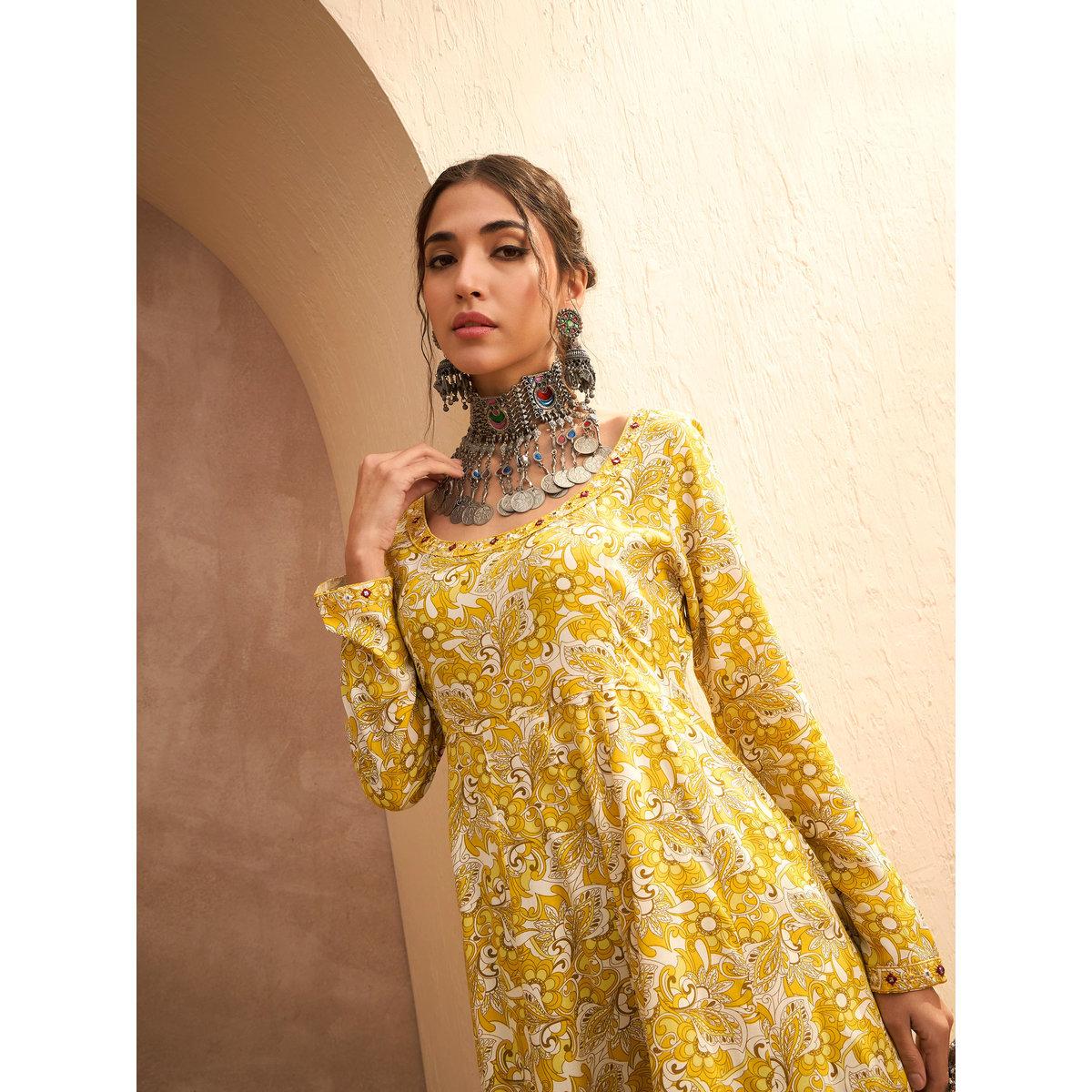 طقم من كورتا بطبعة زهور وبنطال-women-clothing-ethnicwear-kurtasets-image-2
