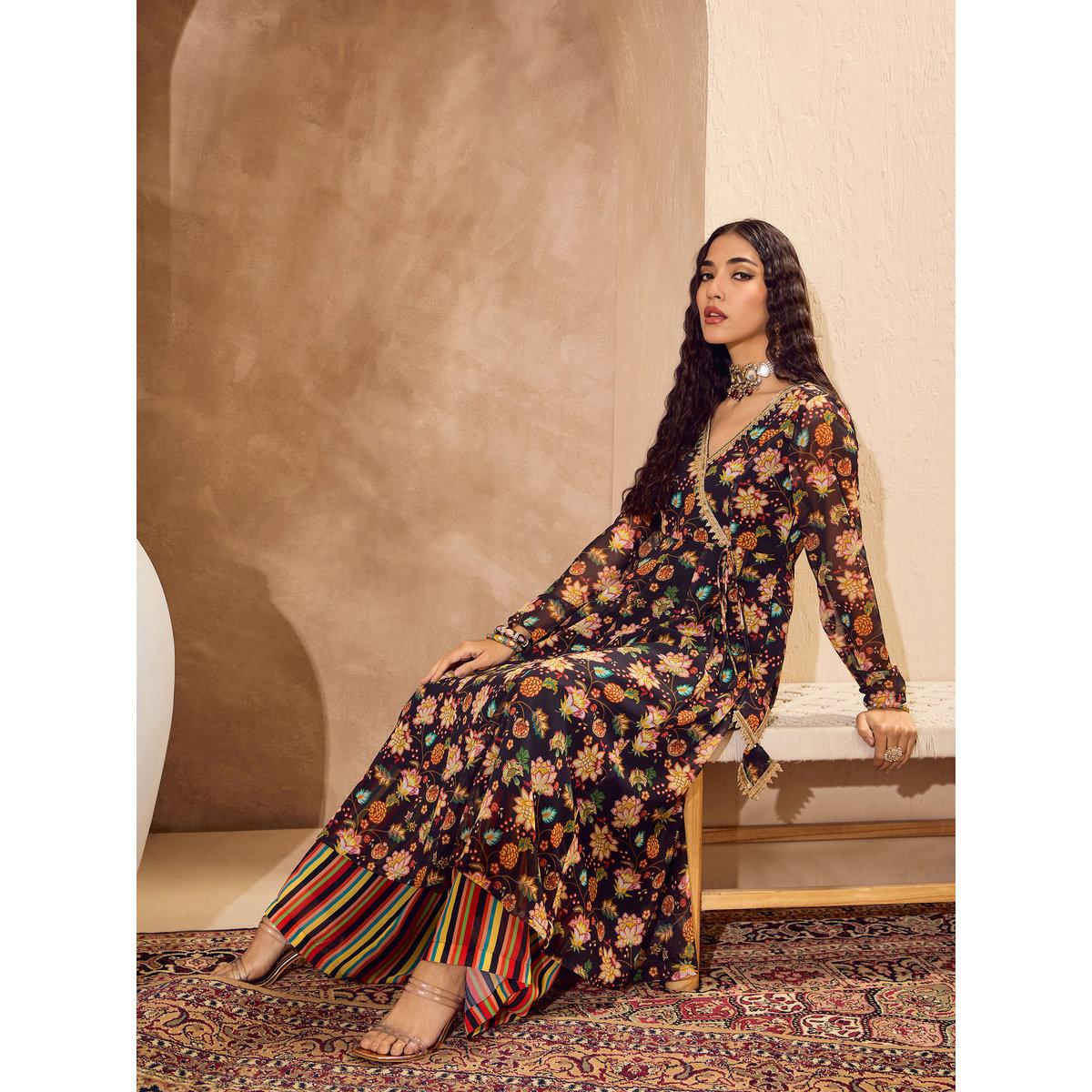 طقم من كورتا بطبعة زهور مع بنطال بالازو-women-clothing-ethnicwear-kurtasets-image-3