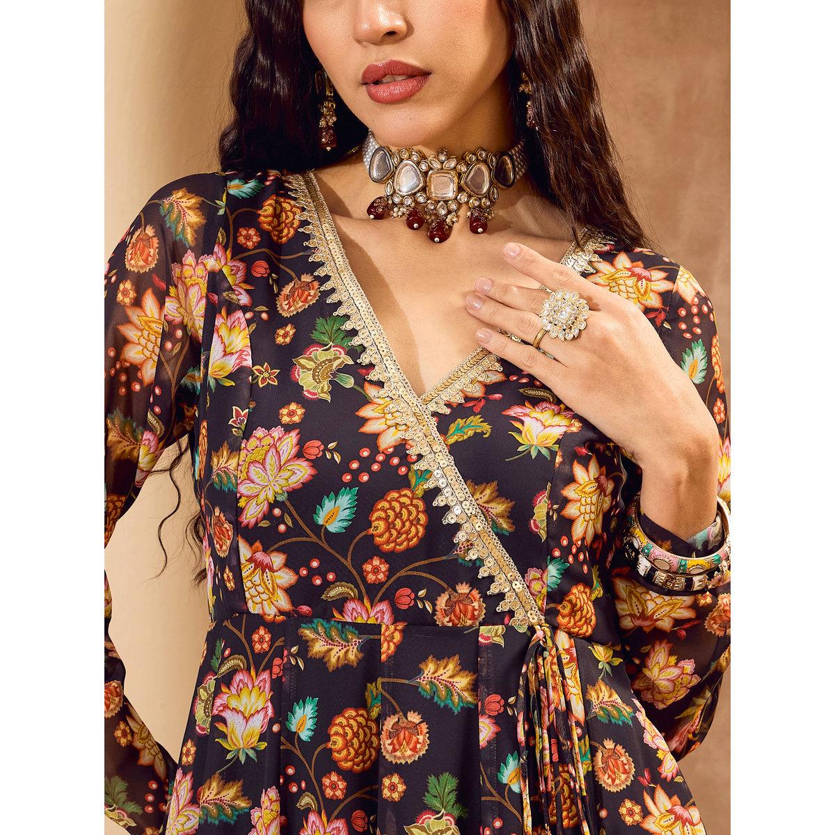 طقم من كورتا بطبعة زهور مع بنطال بالازو-women-clothing-ethnicwear-kurtasets-image-5