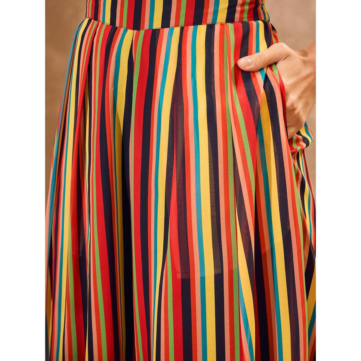 طقم من كورتا بطبعة زهور مع بنطال بالازو-women-clothing-ethnicwear-kurtasets-image-9
