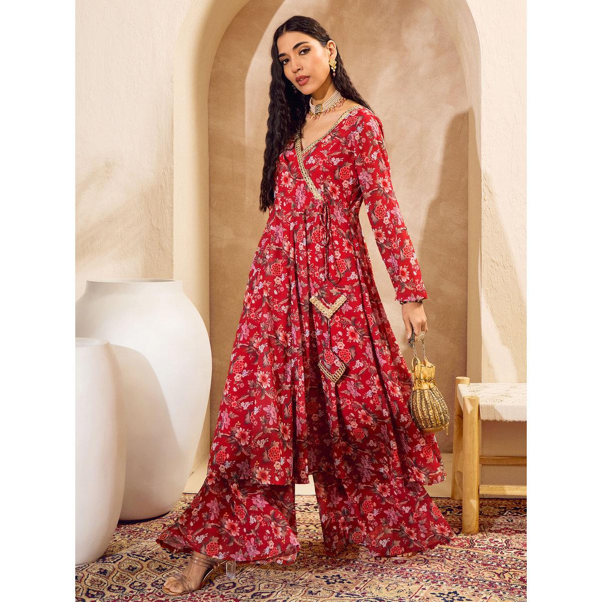 طقم من كورتا بطبعة زهور مع بنطال بالازو-women-clothing-ethnicwear-kurtasets-image-1