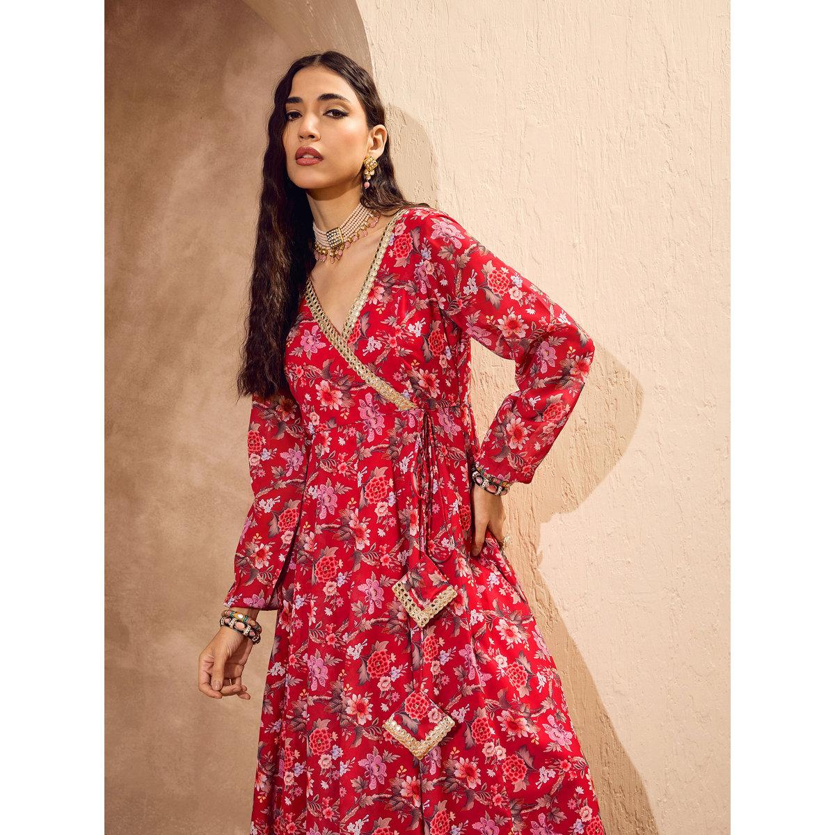 طقم من كورتا بطبعة زهور مع بنطال بالازو-women-clothing-ethnicwear-kurtasets-image-4