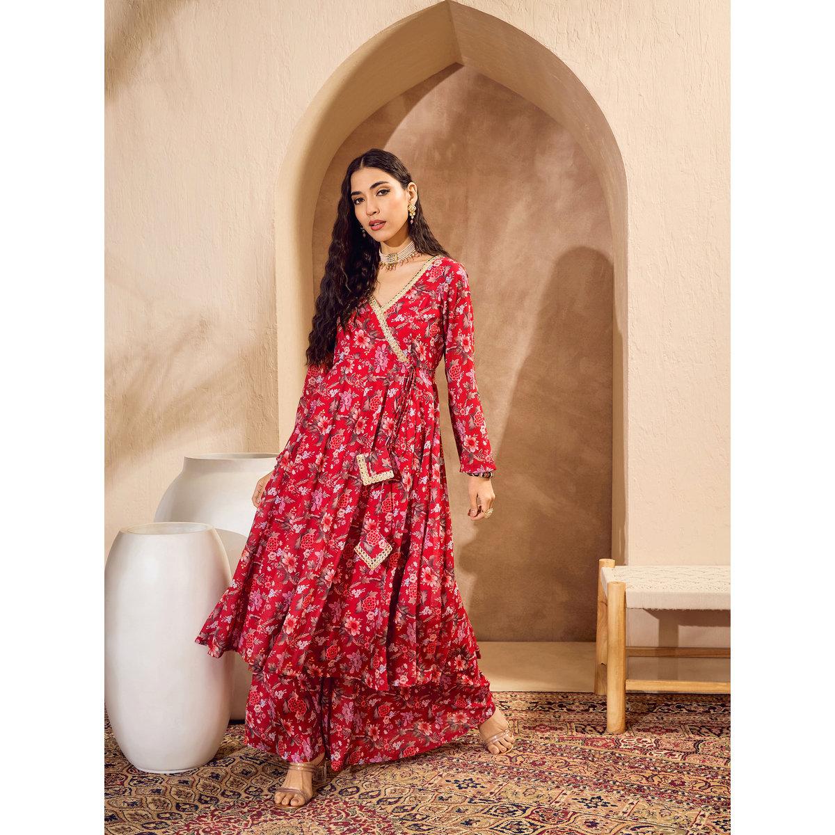 طقم من كورتا بطبعة زهور مع بنطال بالازو-women-clothing-ethnicwear-kurtasets-image-5