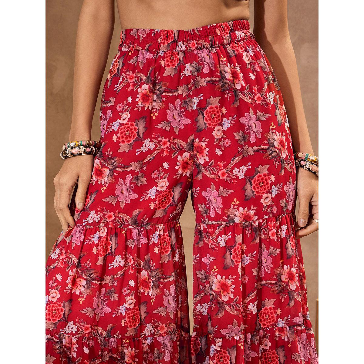 طقم من كورتا بطبعة زهور مع بنطال شرارة-women-clothing-ethnicwear-kurtasets-image-10