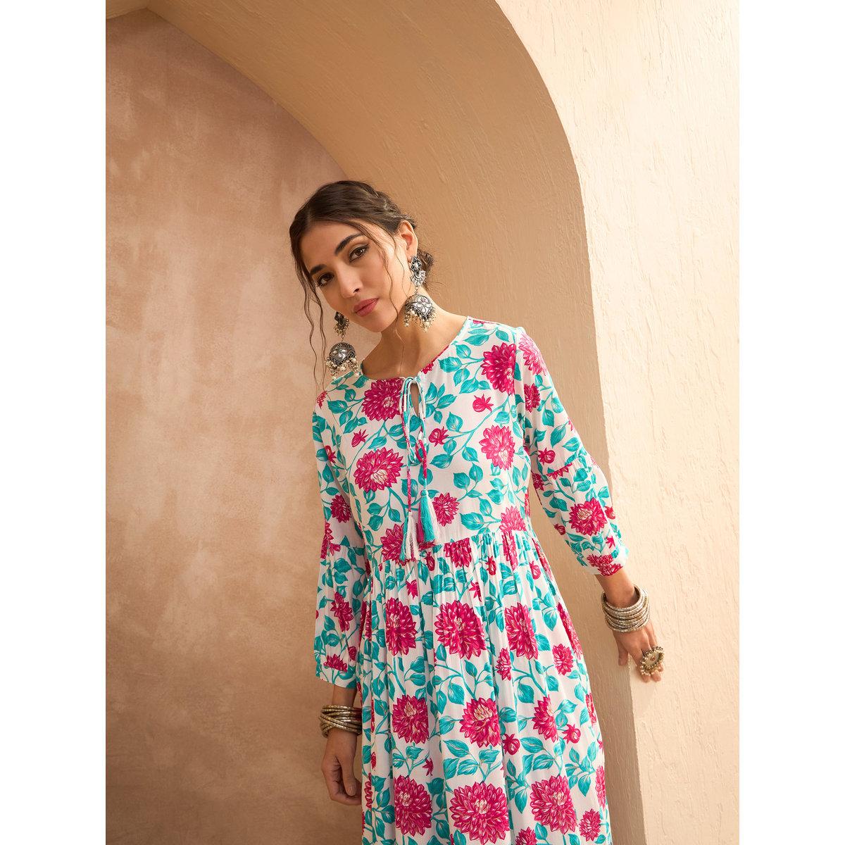 Sassafras Multi Floral Gathered Kurta and Pants Set-women-clothing-ethnicwear-kurtasets-image-3
